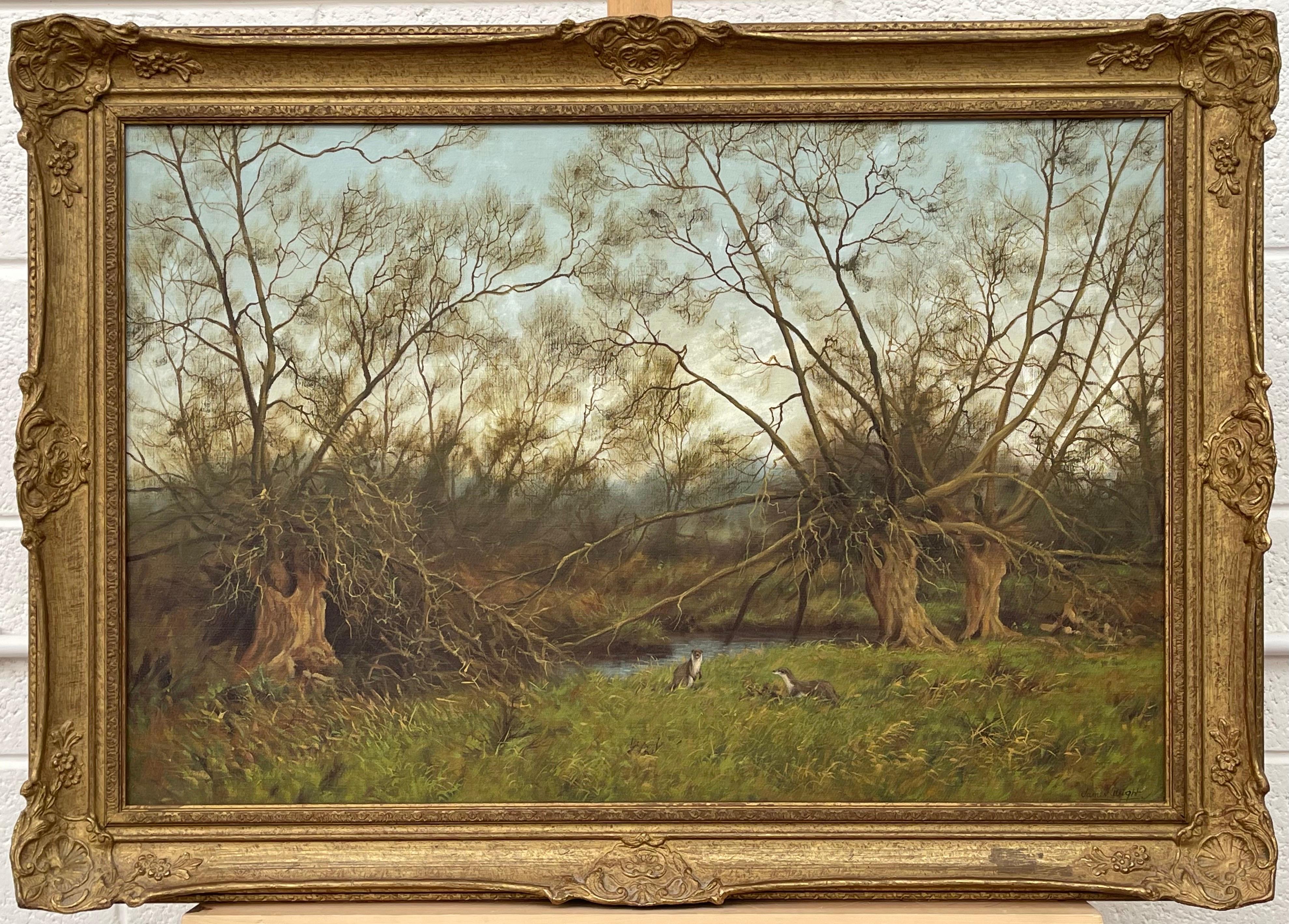 Gemälde der englischen Landschaft mit Flussottern von Modern British artist im Angebot 11