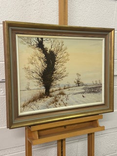 Pheasants in Snow with Winter Trees in the English Countryside by British Artist