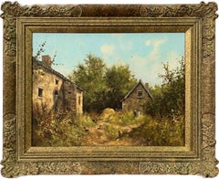 Bauernhaus-Szene mit Hennen in englischer Landschaft von Künstler aus dem 20. Jahrhundert