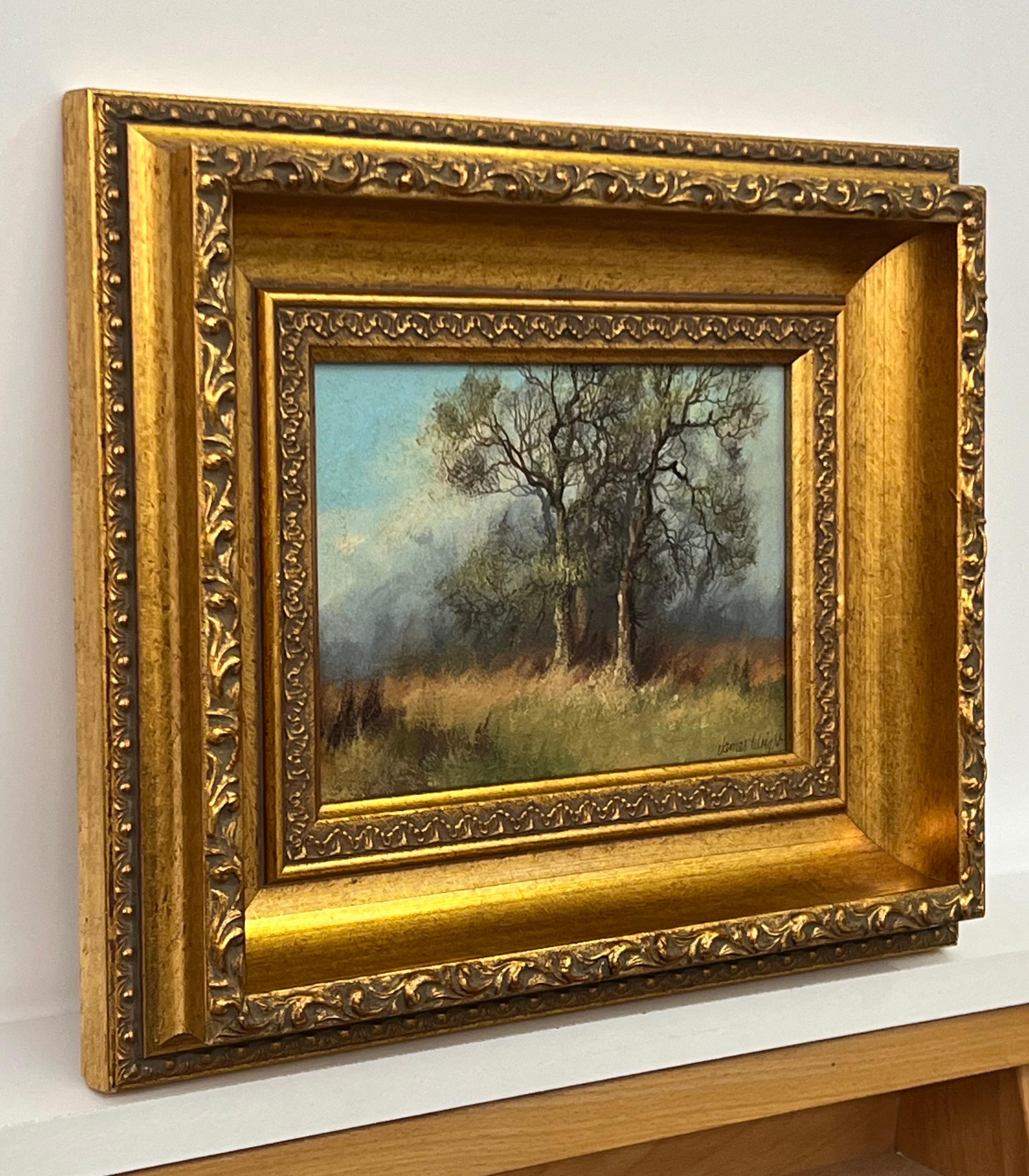 Étude des arbres et des champs dans la campagne anglaise par un artiste paysagiste du 20e siècle - Painting de James Wright