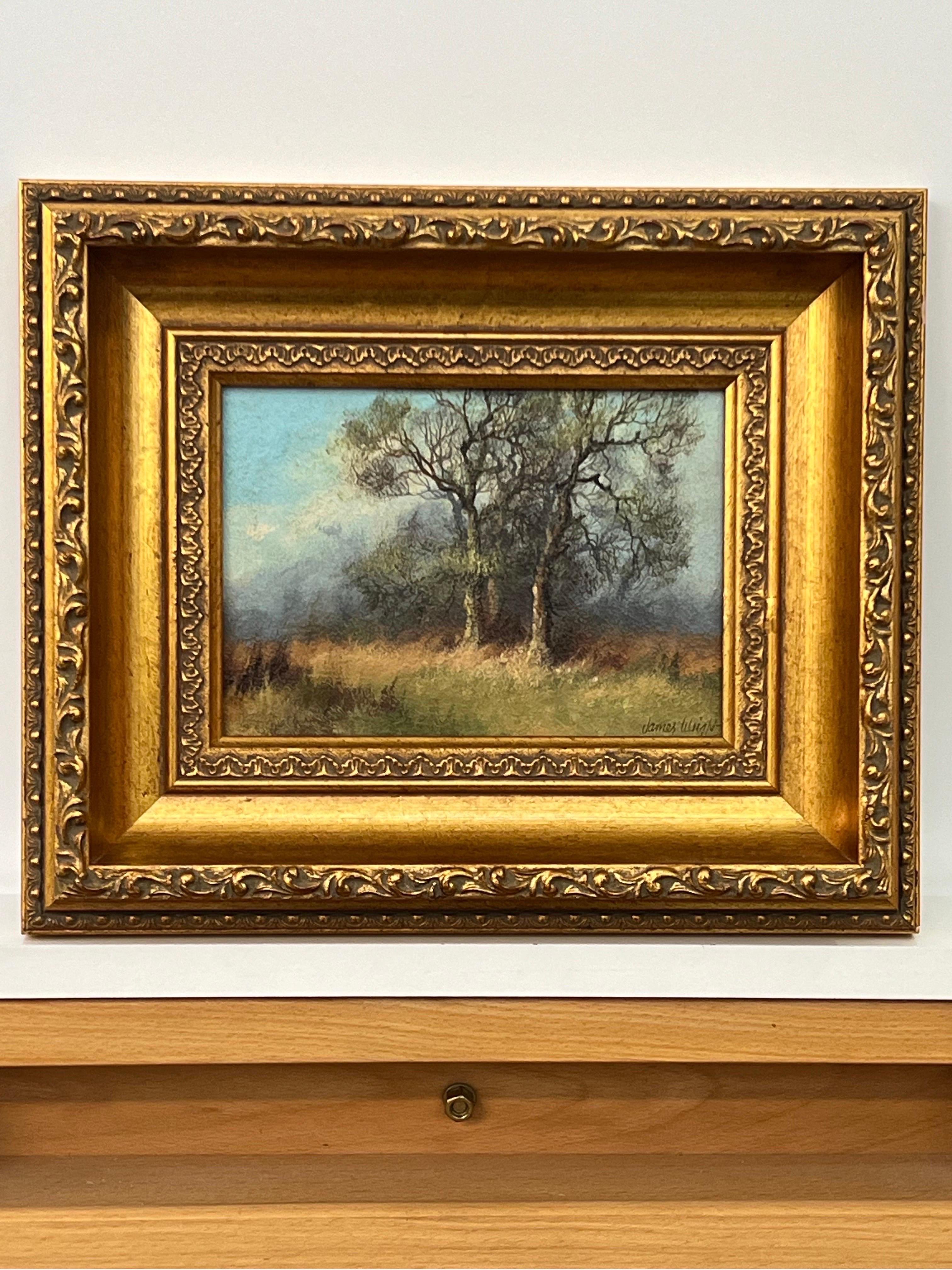 Étude des arbres et des champs dans la campagne anglaise par un artiste paysagiste du 20e siècle - Romantique Painting par James Wright