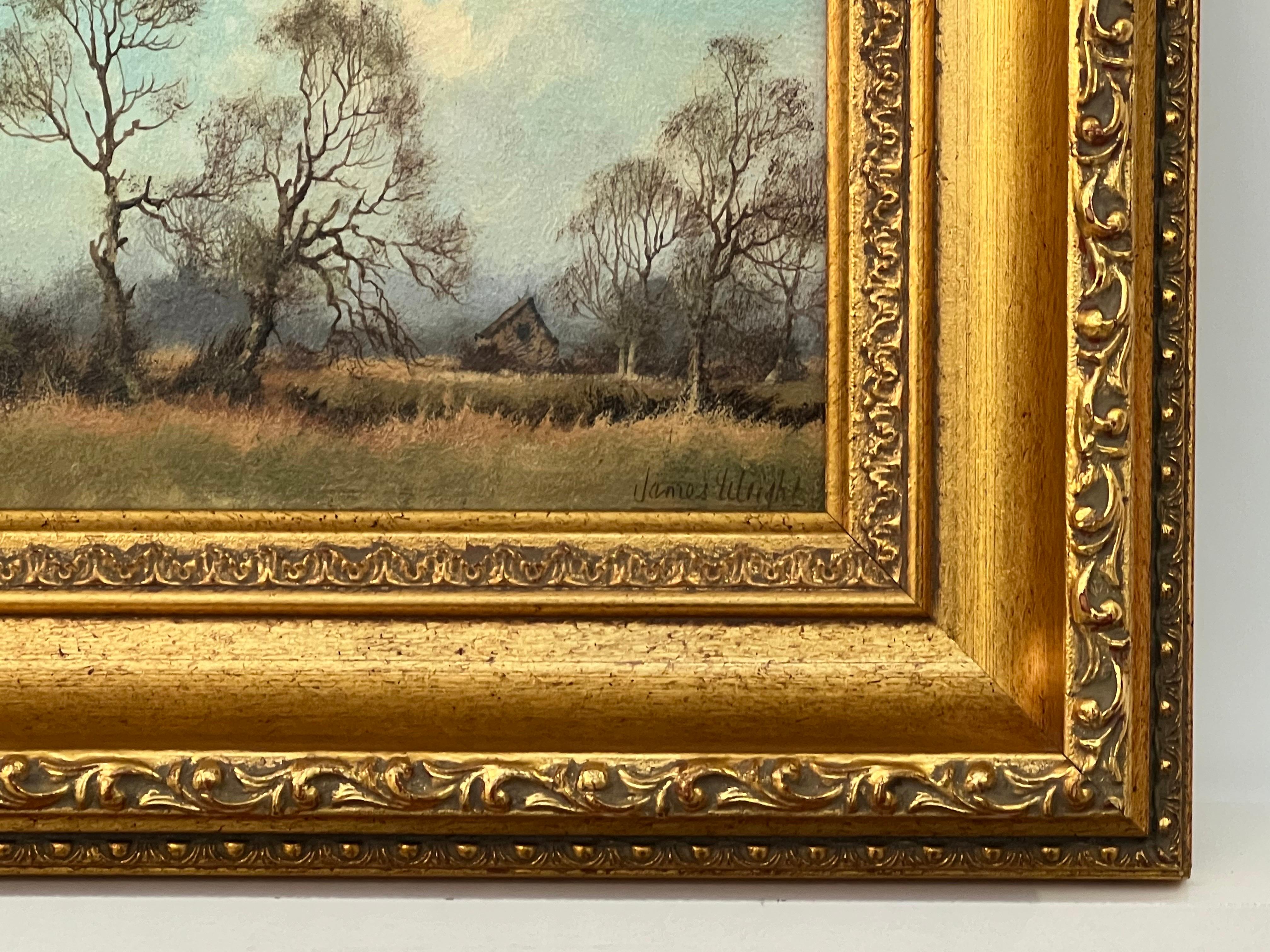 Trees & Cottage in the English Countryside by 20th Century Landscape Artist - Romantic Painting by James Wright