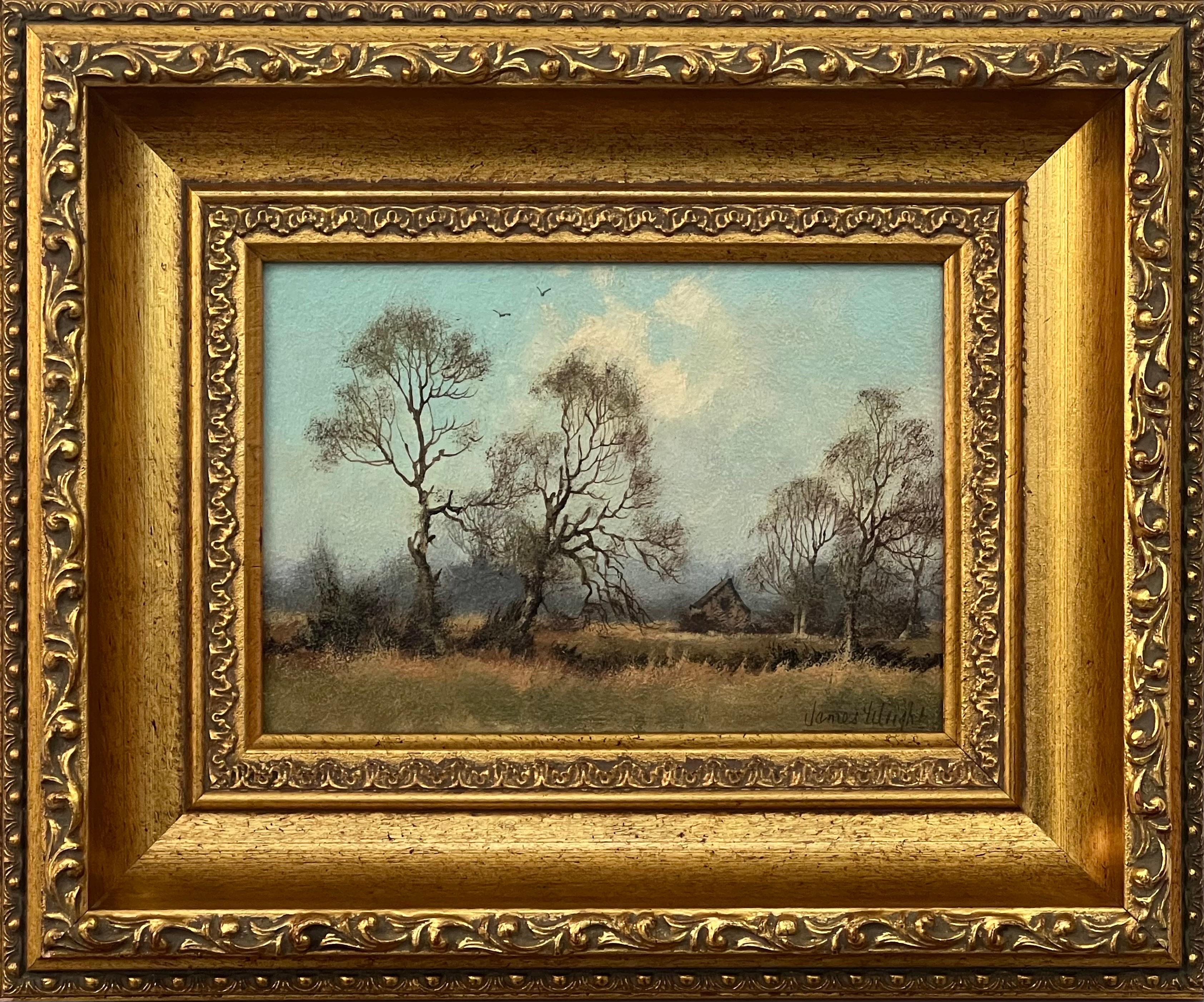 Landscape Painting James Wright - Trees & Cottage in the English Countryside par 20th Century Landscape Artist