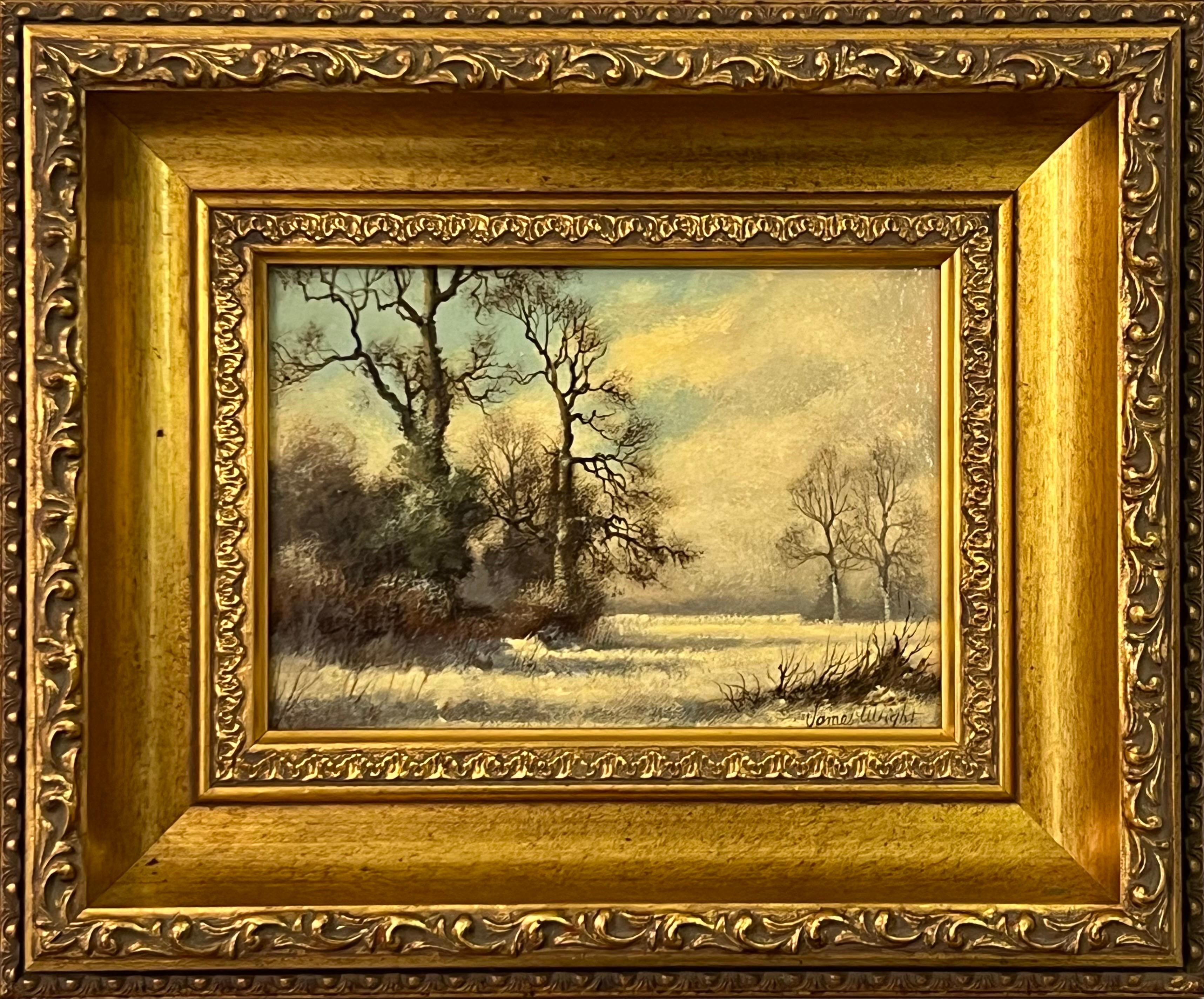 James Wright Animal Painting - Winter Landscape Snow Scene in the English Countryside by 20th Century Artist