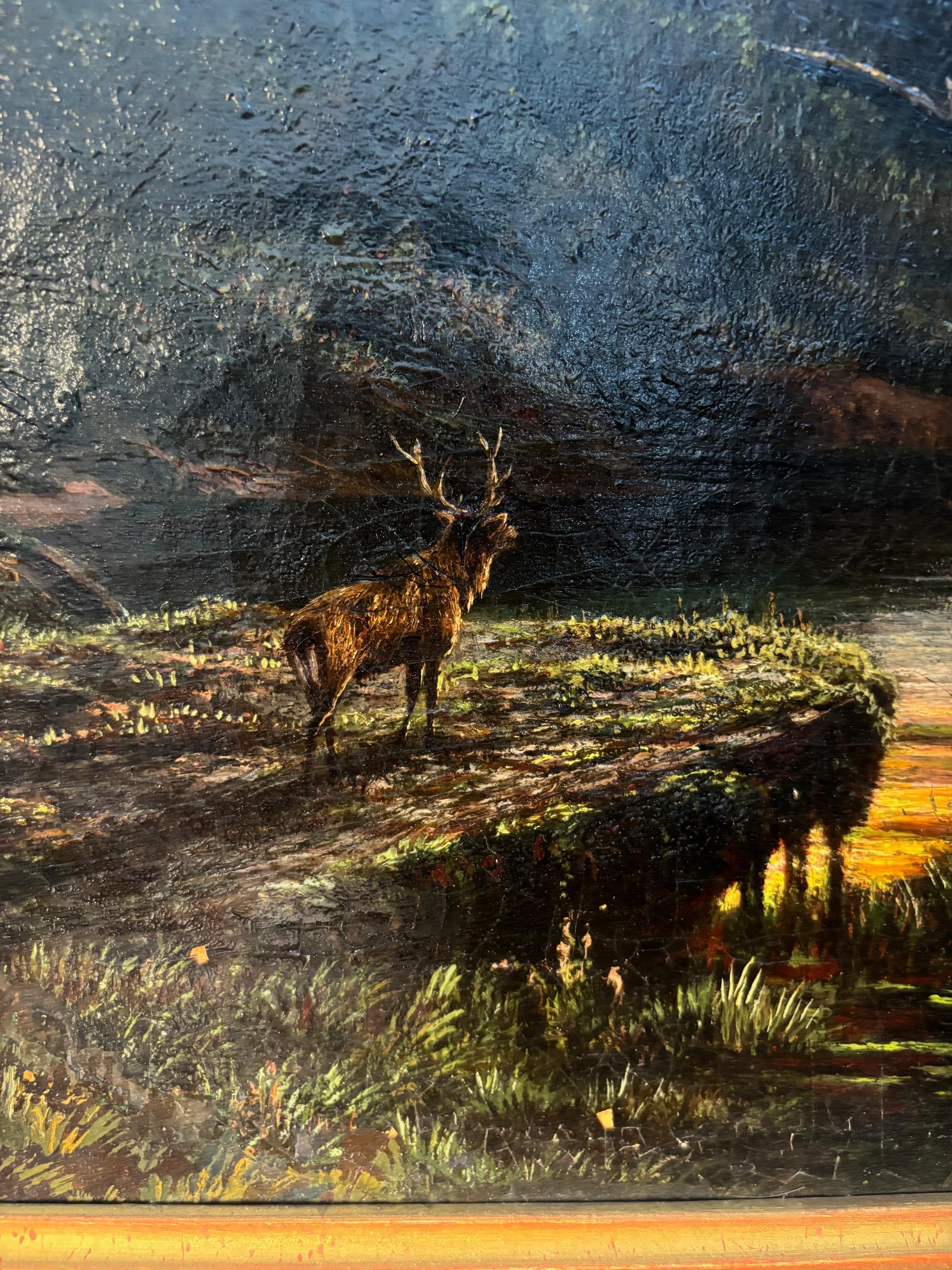 Paesaggio con cervi di James Gant - olio su tela 42x53 cm - Painting di James Y. Gant