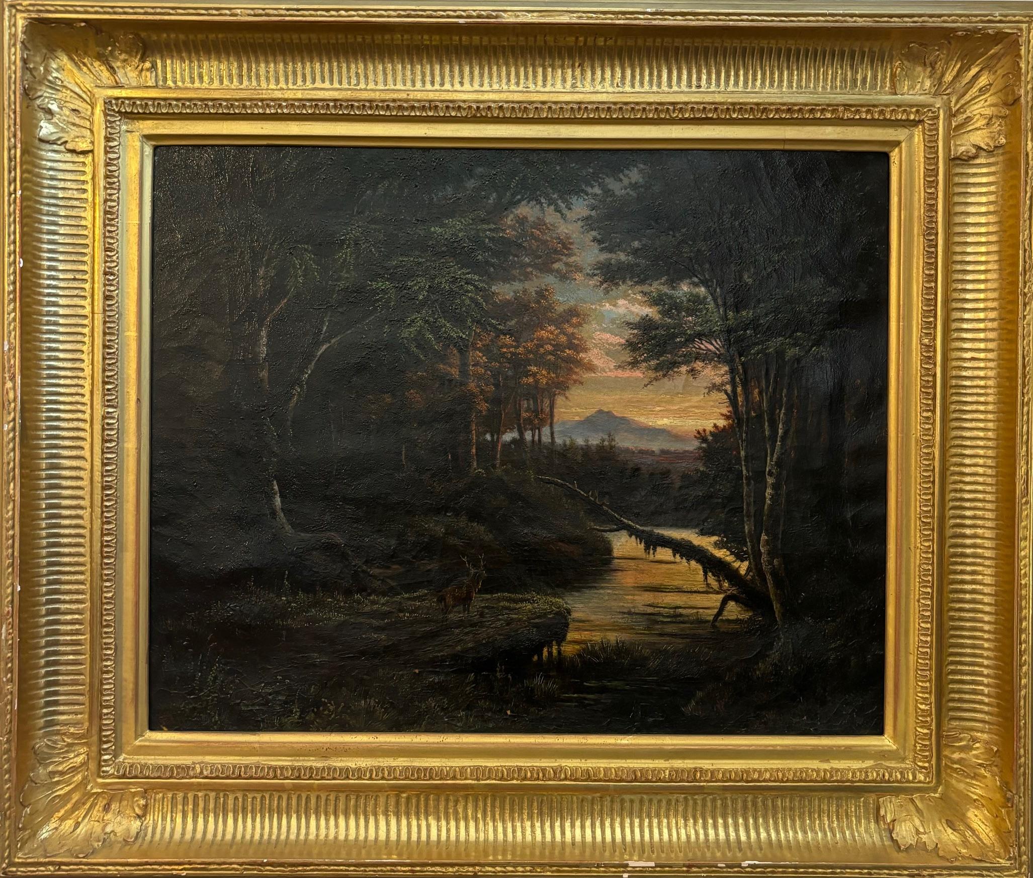 Paesaggio con cervi di James Gant - olio su tela 42x53 cm in vendita 2