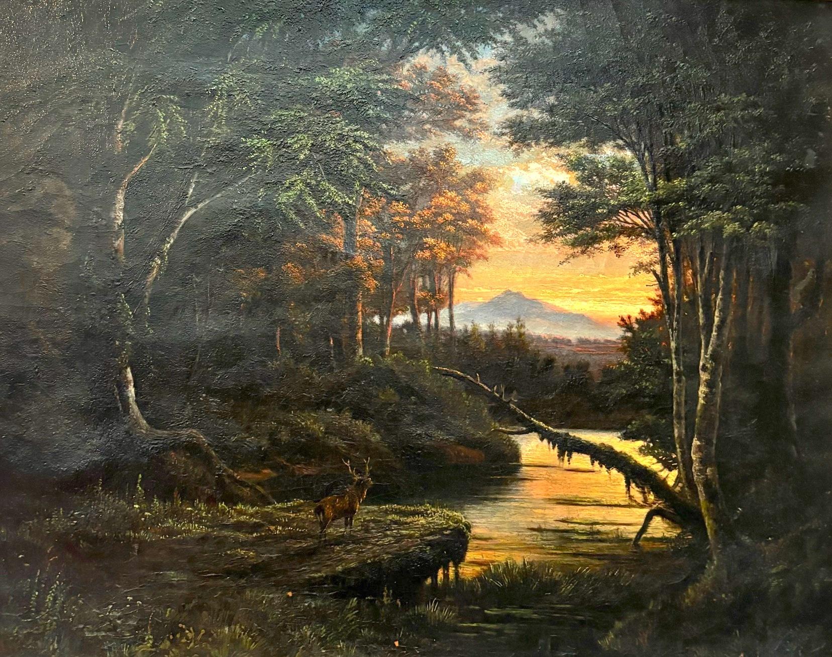 Animal Painting di James Y. Gant - Paesaggio con cervi di James Gant - olio su tela 42x53 cm