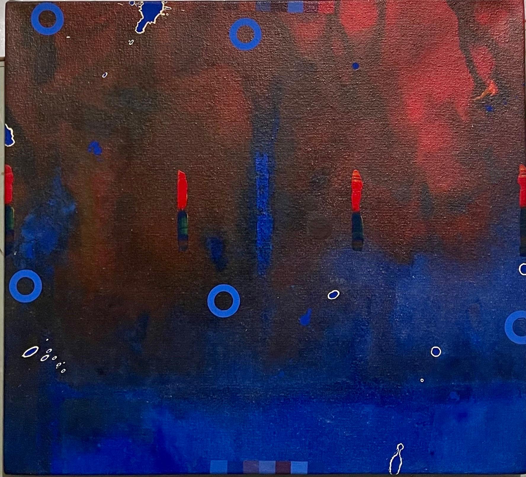 James Yohe
Une situation tranquille-Mouvement
Acrylique sur toile, 1980, 
Signée à la main "Yohe", titrée et datée au verso, avec une étiquette de la Alexander Milliken Gallery NY.
18 1/2 x 20 1/2 po, non encadré.

James Yohe a peint cette
