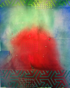 A Space Arabia 1979 Colossal Abstrait Rouge Bleu Vert Museum Canvas James Yohe