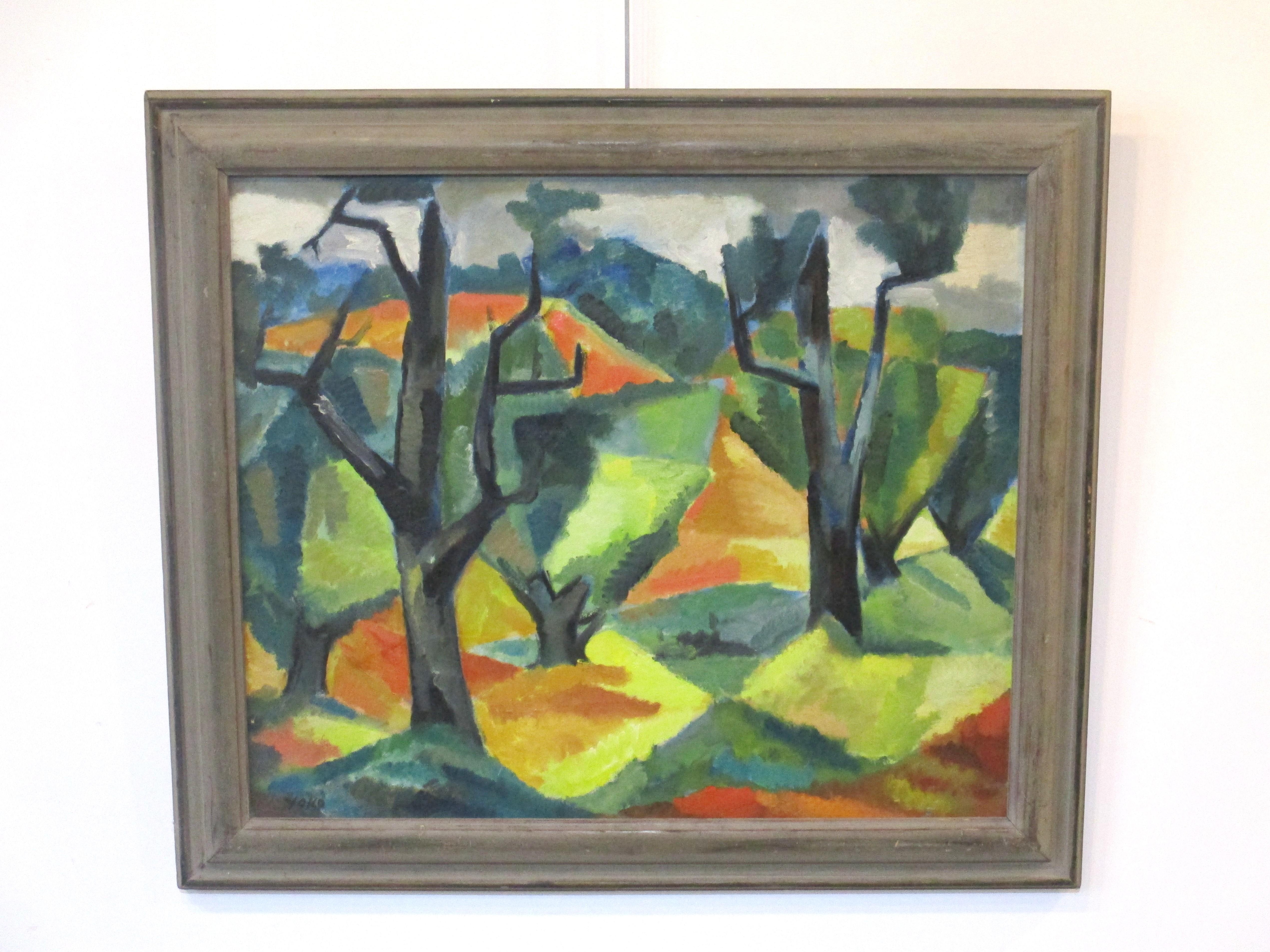 Canvas James Yoko Mid Century Landscape Painting  For Sale