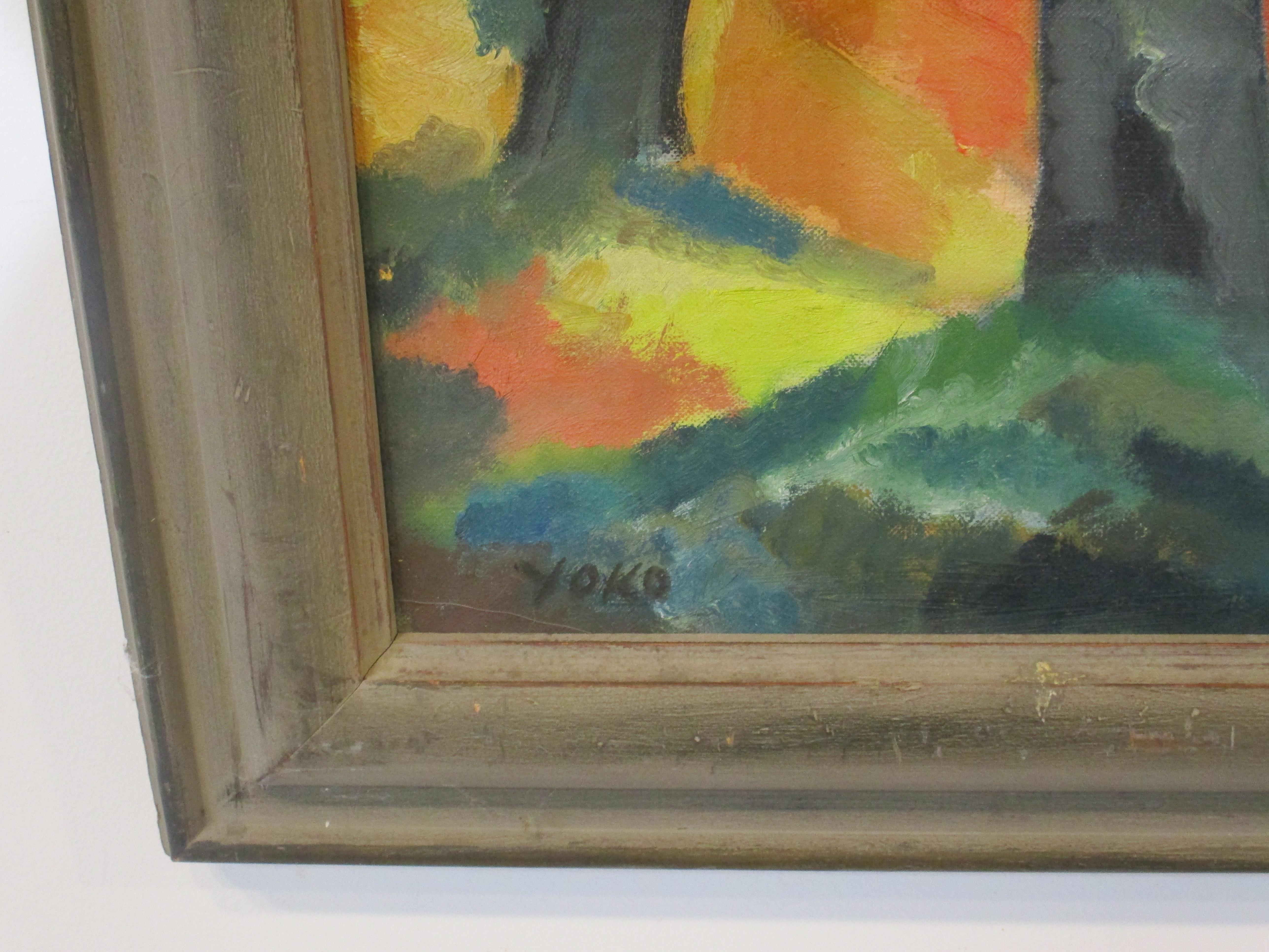 James Yoko Mid Century Landscape Painting  In Good Condition For Sale In Cincinnati, OH