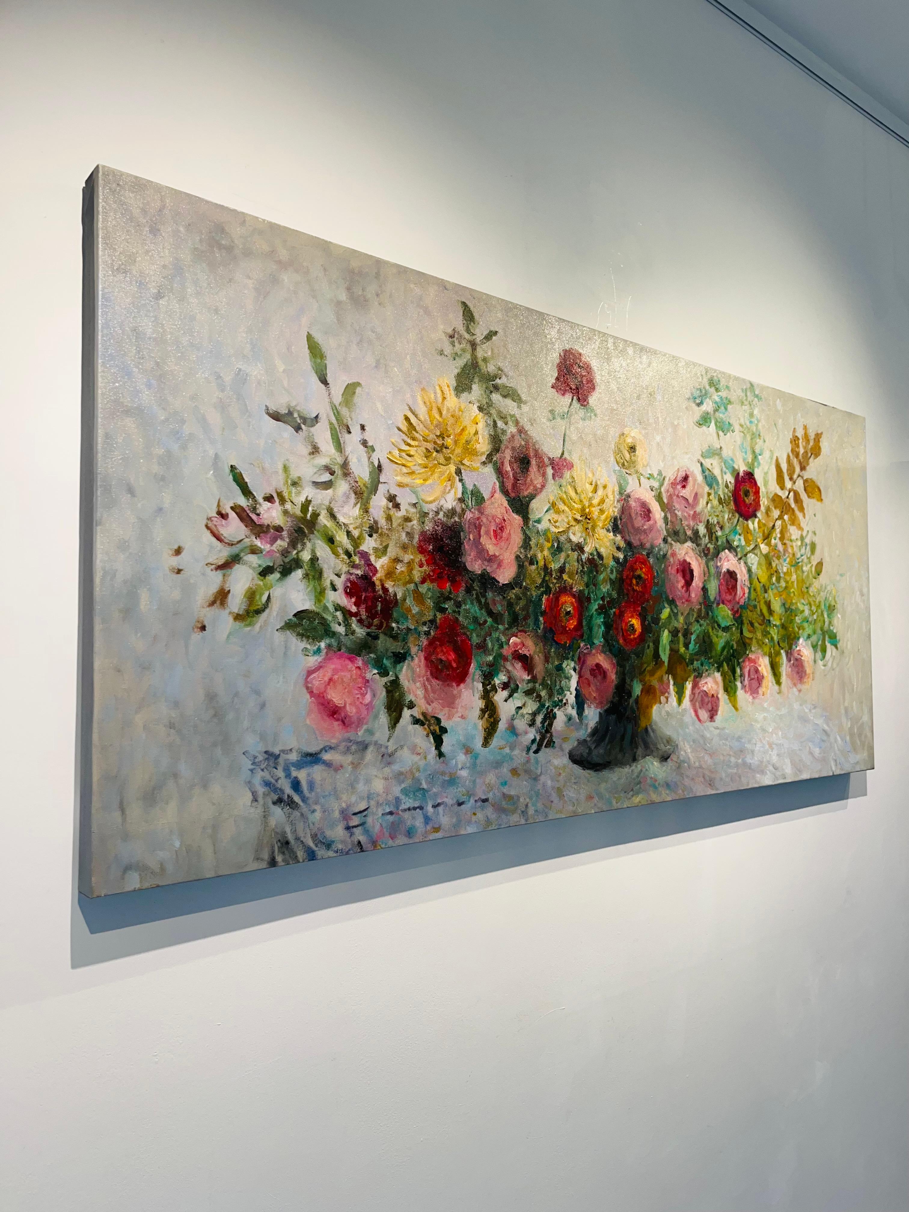 Fall Arrangement -original impressionism still life floral oil painting-Art - Realist Painting by James Zamora