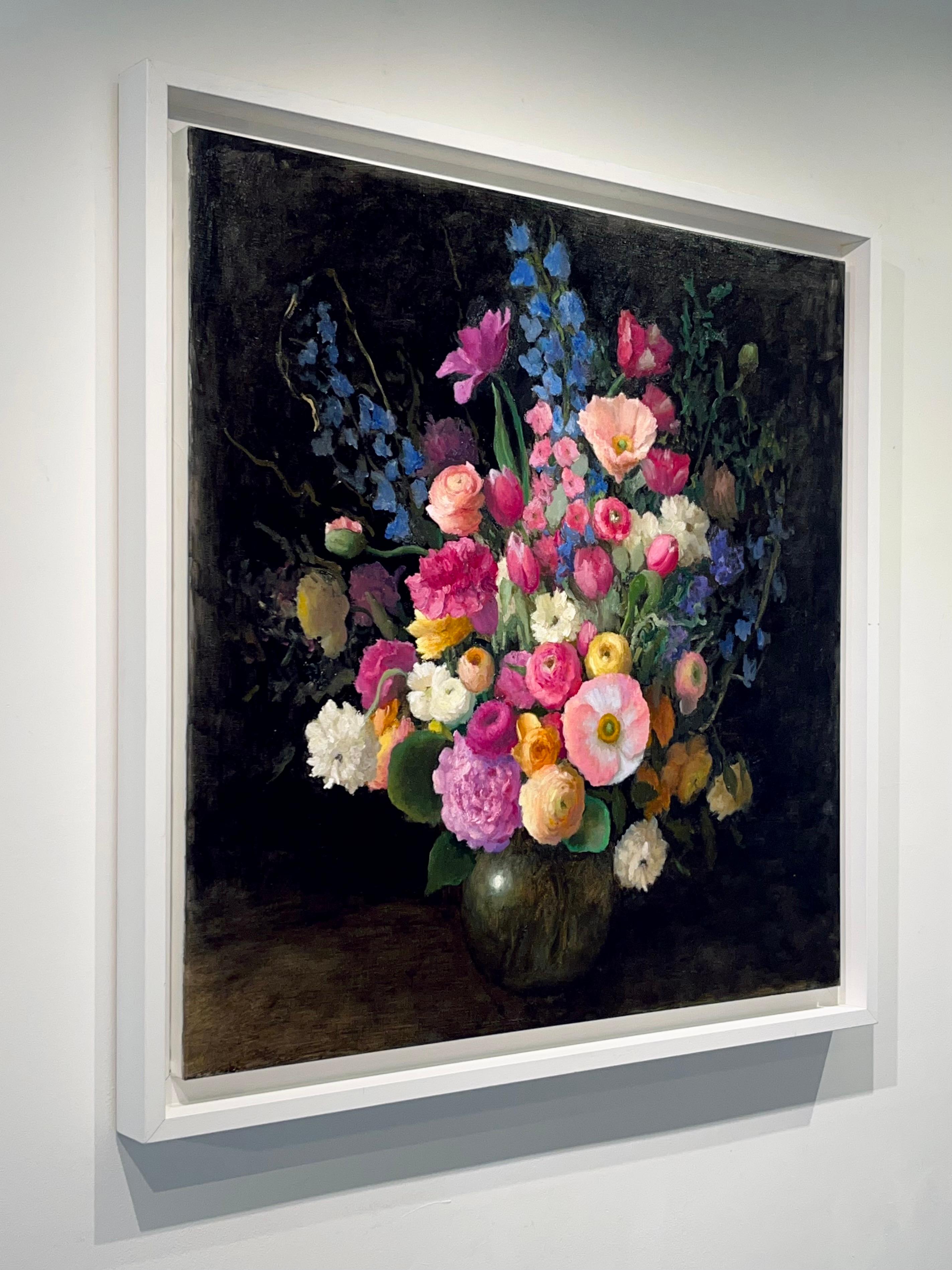 Floral Arrangement in Gold Vase II-original impressionism still life painting - Contemporary Painting by James Zamora