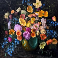 Floral Arrangement in Gold Vase -original floral still life painting oil artwork