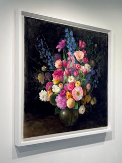 Floral Arrangement in Goldvase- Original-Impressionismus-Stilllebenmalerei-Kunst
