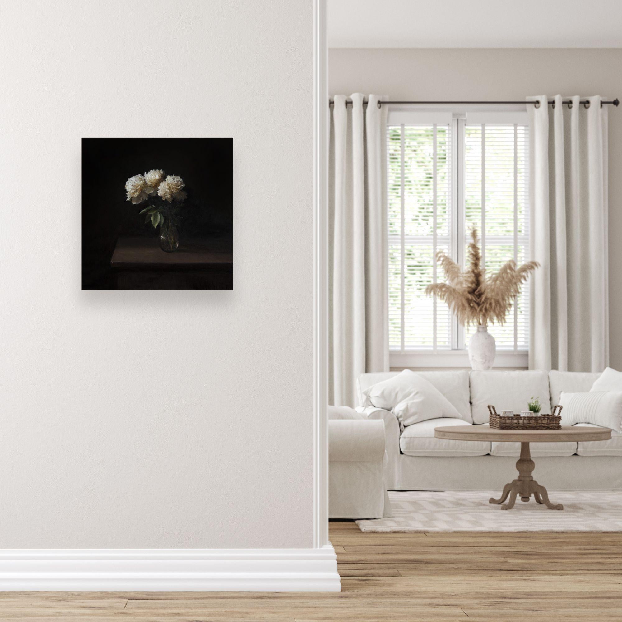 Highlighting Compassion-original impressionism still life painting-contemporary - Gray Still-Life Painting by James Zamora