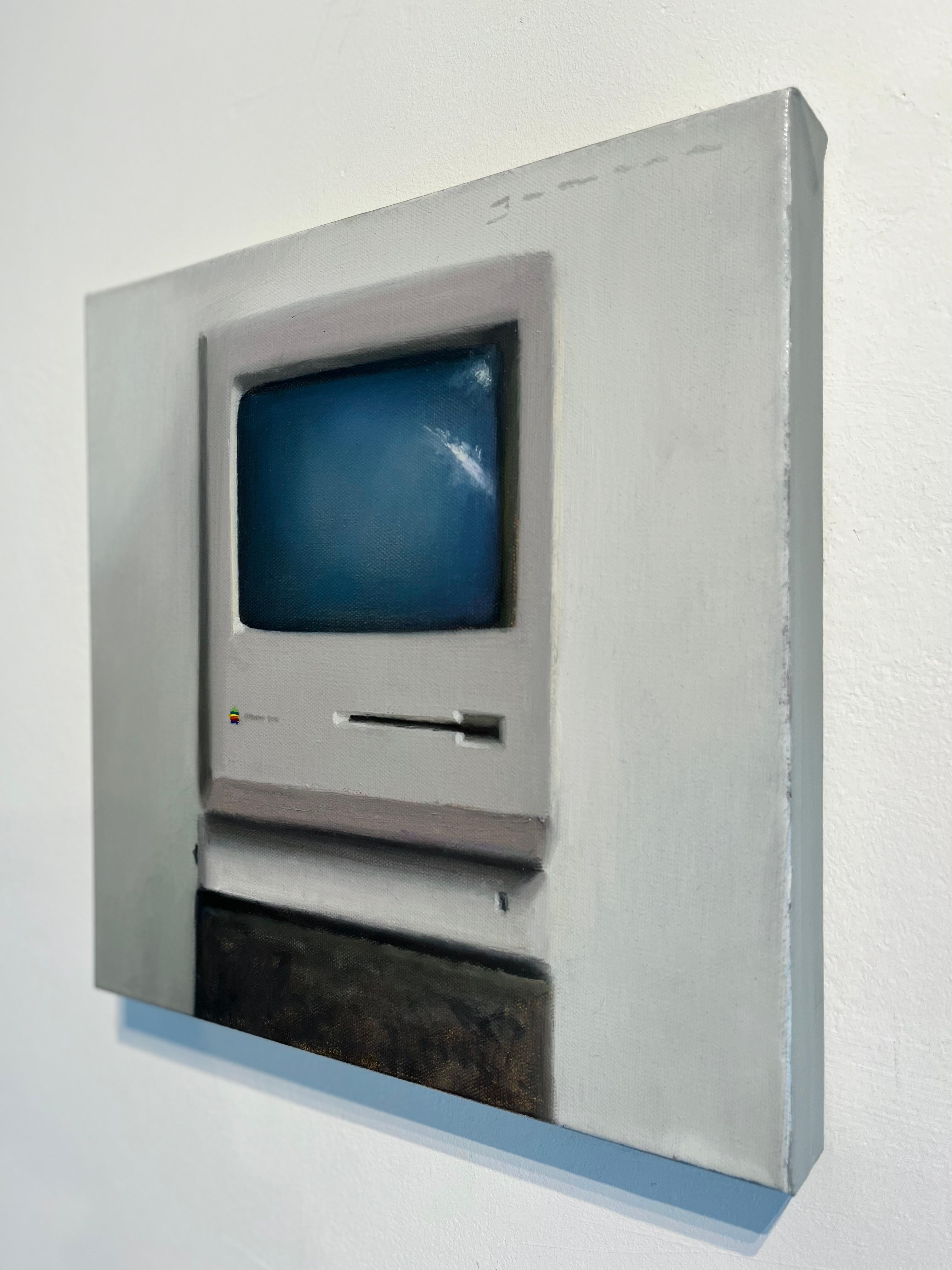 Mini Macintosh 2-original impressionism still life oil painting-contemporary Art - Photorealist Painting by James Zamora