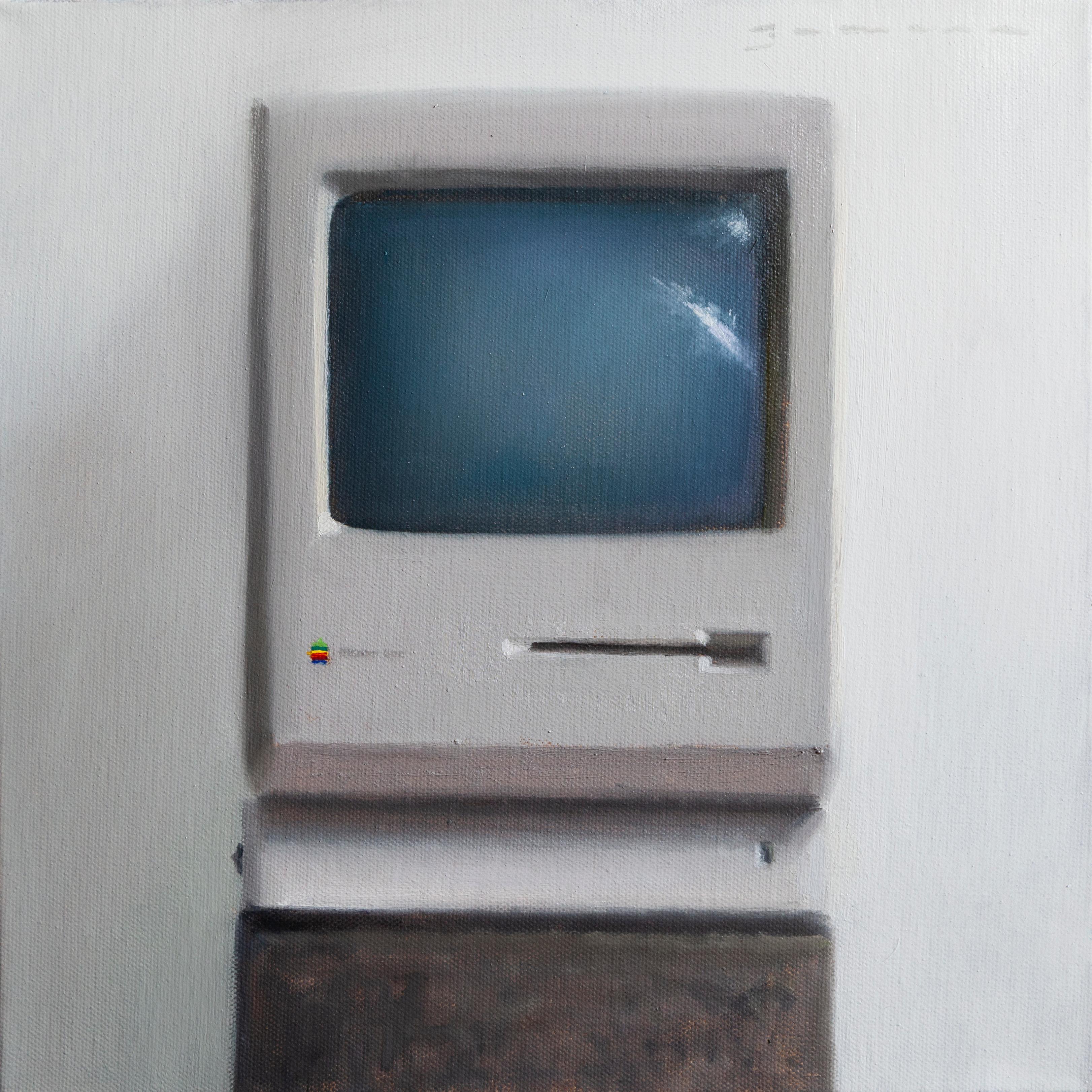 James Zamora Figurative Painting - Mini Macintosh 2-original impressionism still life oil painting-contemporary Art