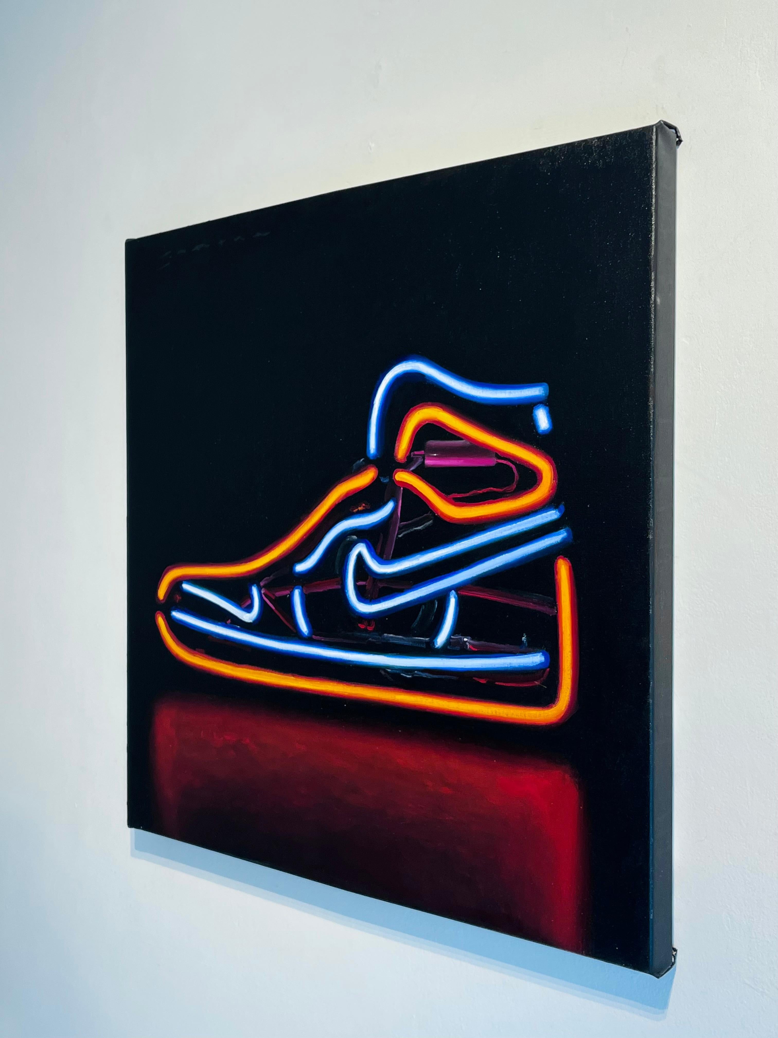 Neon Nike-original modern impressionism still life oil painting-contemporary Art - Painting by James Zamora