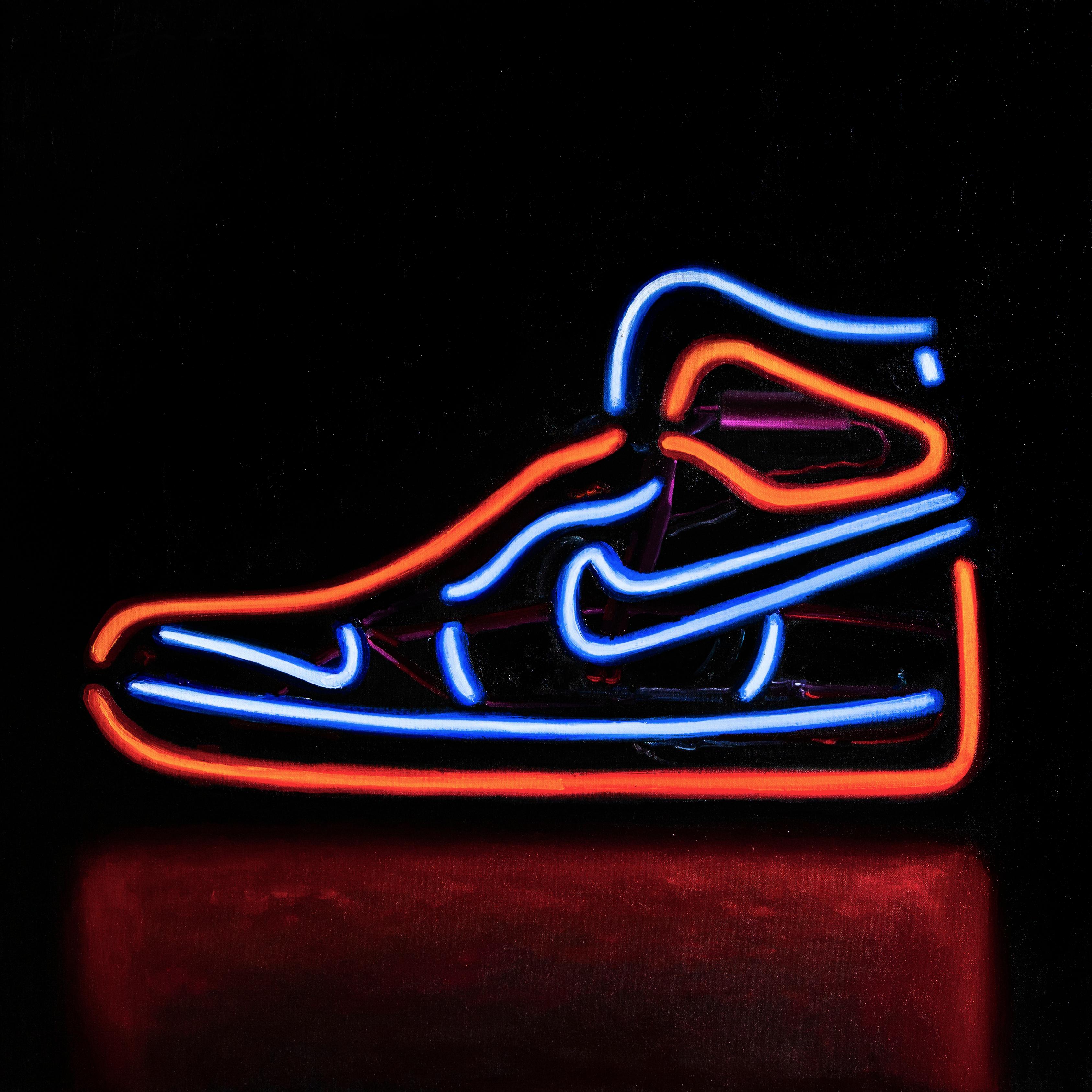 James Zamora Still-Life Painting - Neon Nike-original modern impressionism still life oil painting-contemporary Art