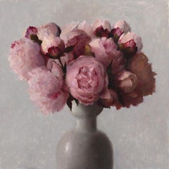 Pink Peonies - Abstract Realistic Still-life Oil Painting