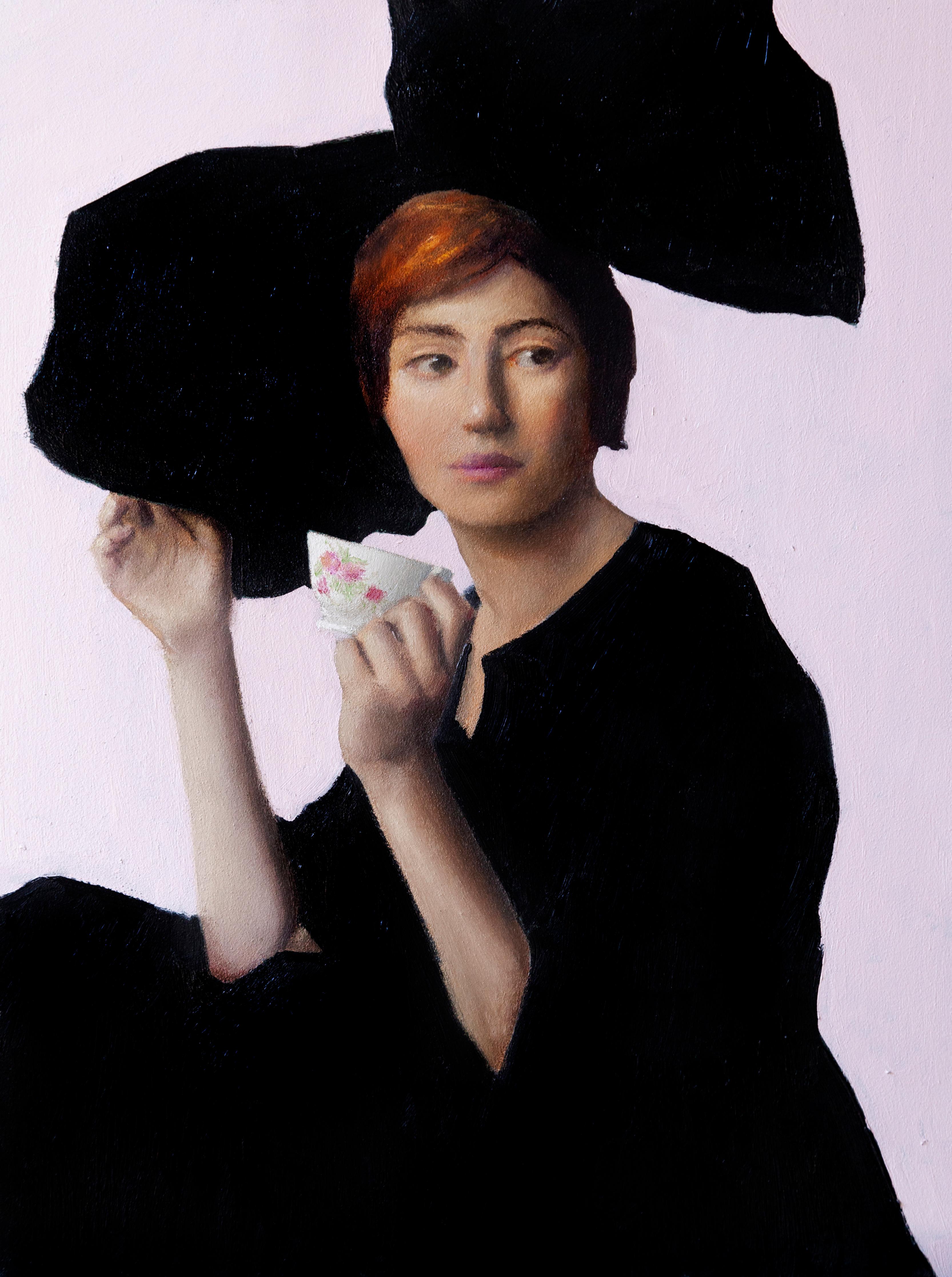 Figurative Painting di James Zamora - Serenità con tè - ritratto originale impressionista - arte contemporanea
