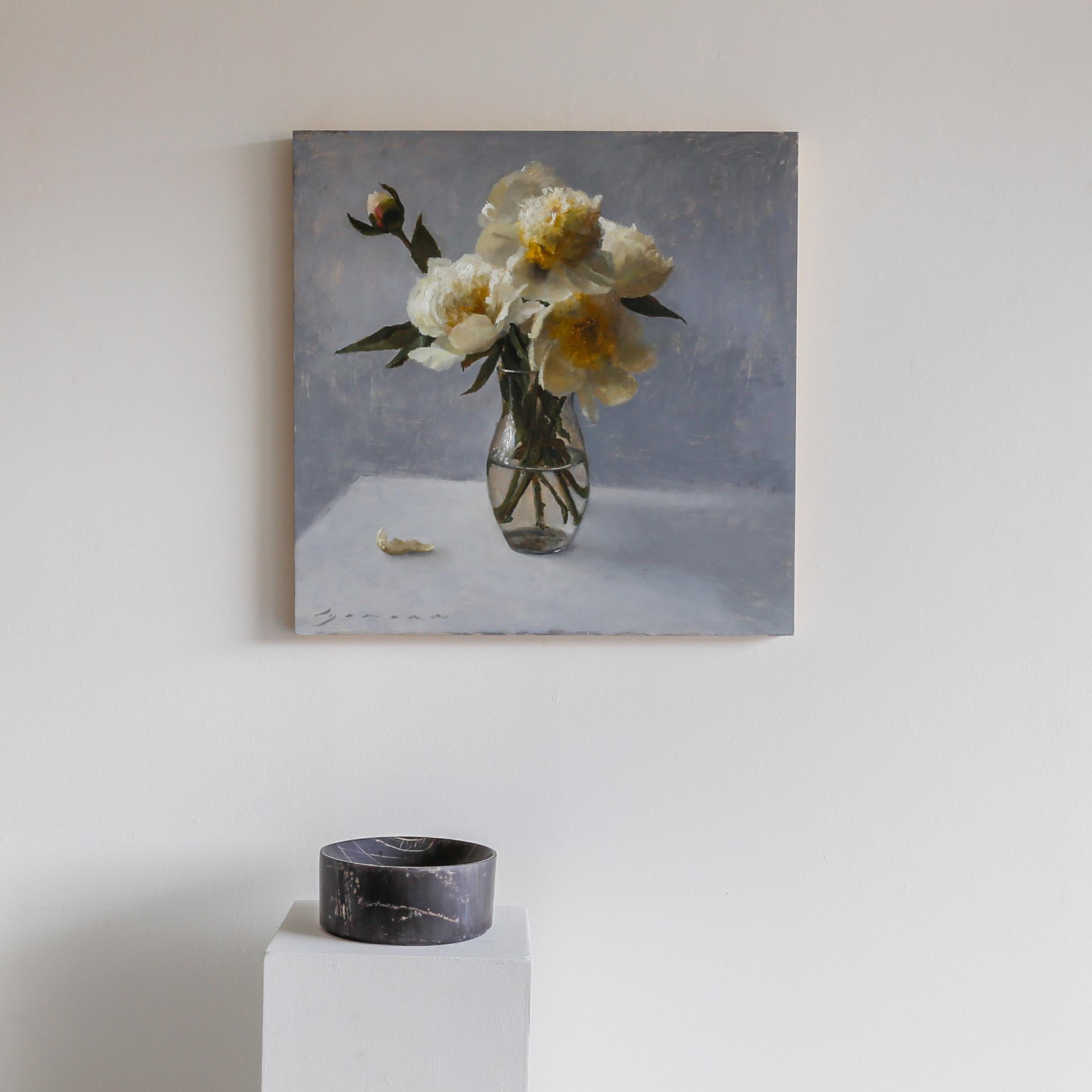 Bouquet bianco in un giorno di pioggia - Pittura a olio realistica - Painting Realismo di James Zamora