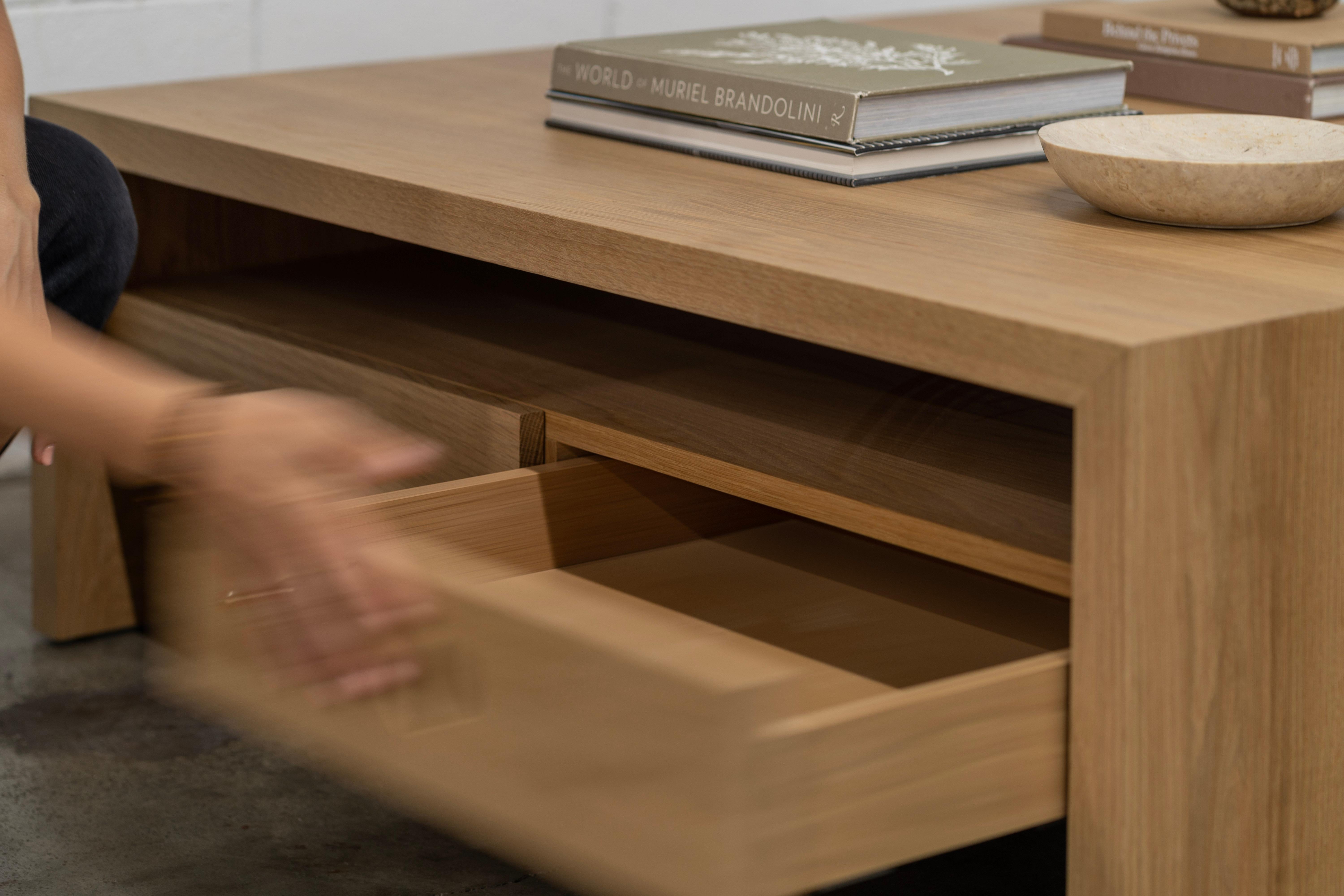 4 Drawer Jameson Coffee Table, Solid Oak and Walnut by Lynnea Jean For Sale 2