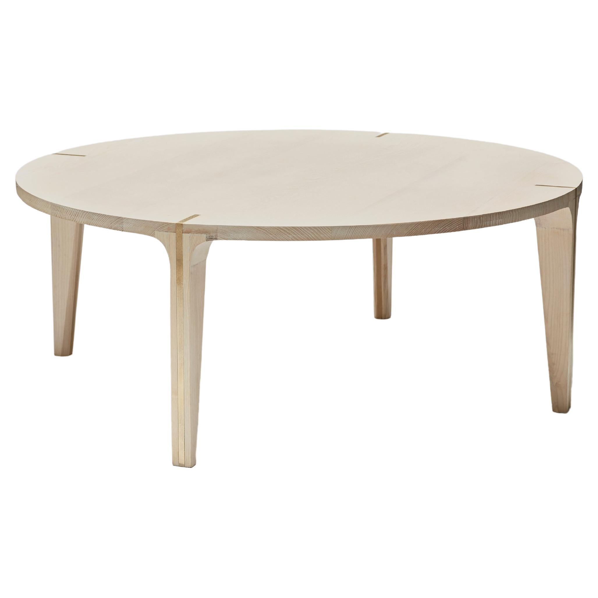 Jameson Suit Solid Ash Coffee Table with Solid Brass Leg Inlay For Sale