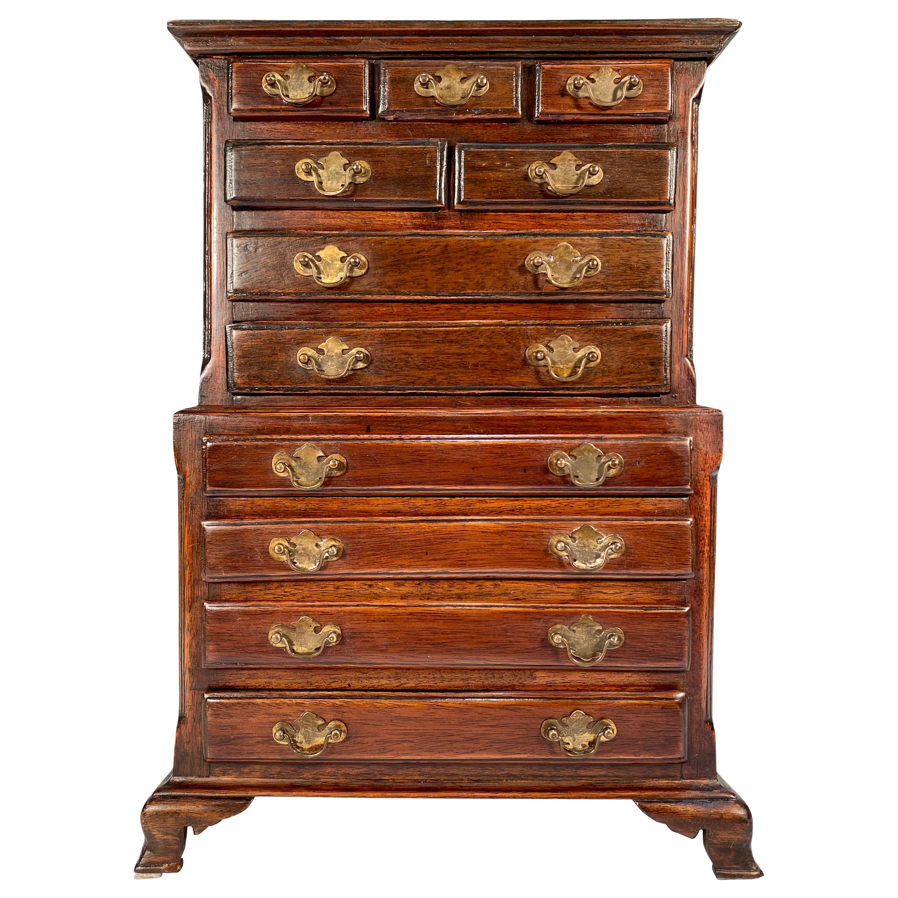 Jamaican 20th Century Miniature Mahogany Chippendale Chest on Chest For Sale