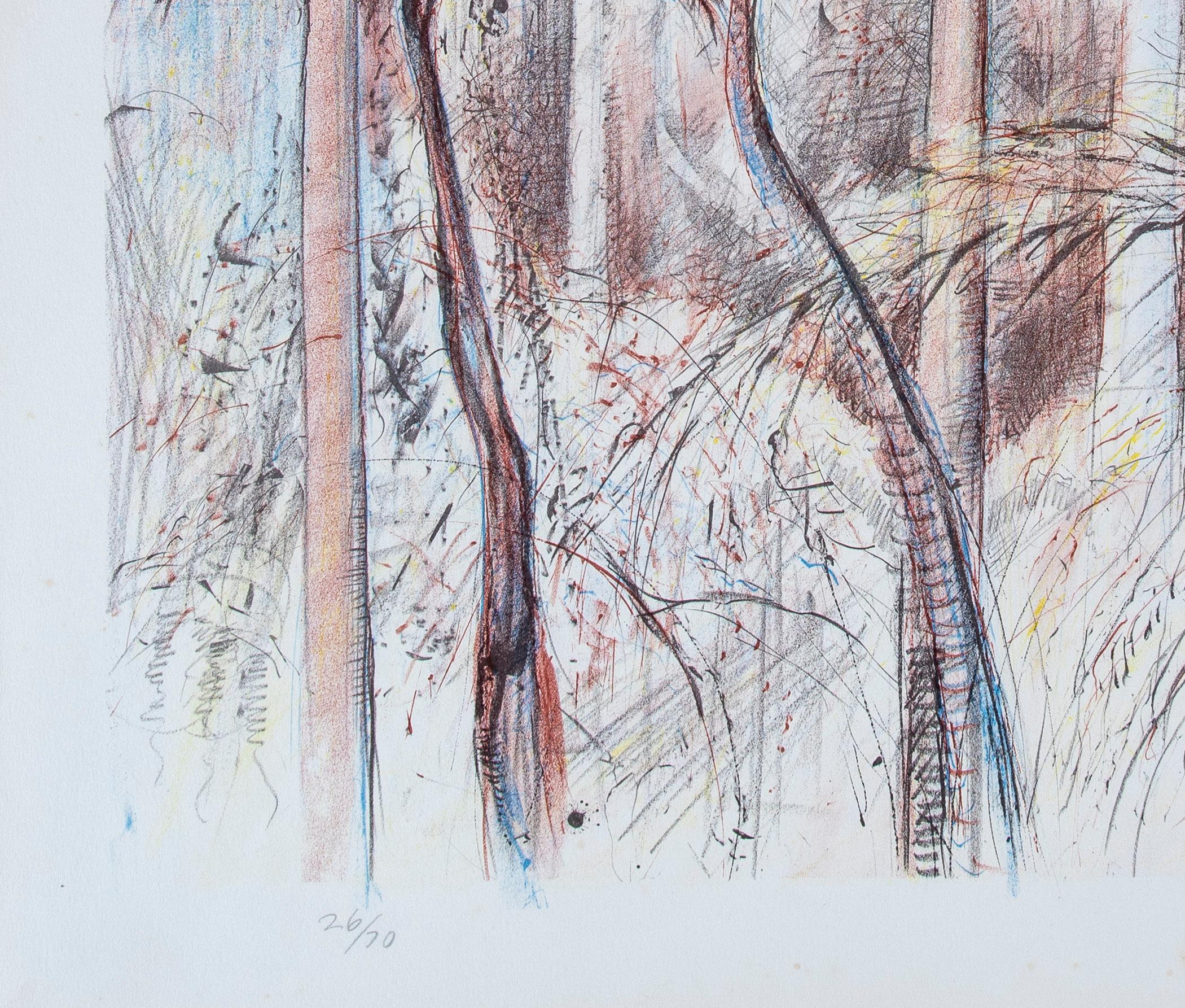 Bush scene with blue and yellow - Print by Jamie Boyd