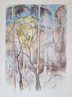 Bush scene with blue and yellow
