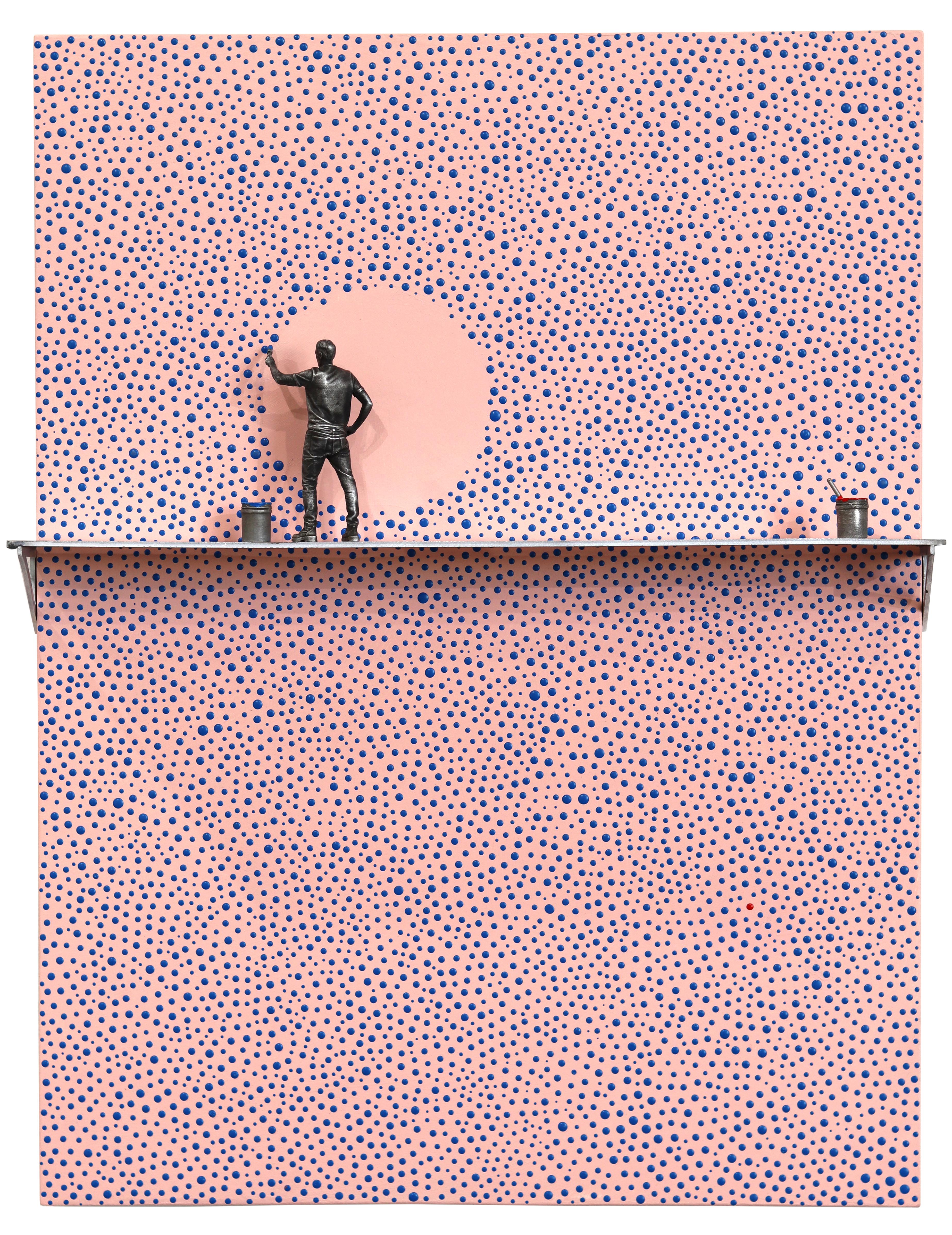 Blue Dots IV - Pink Tone Contemporary Abstract Figurative Sculptural Artwork