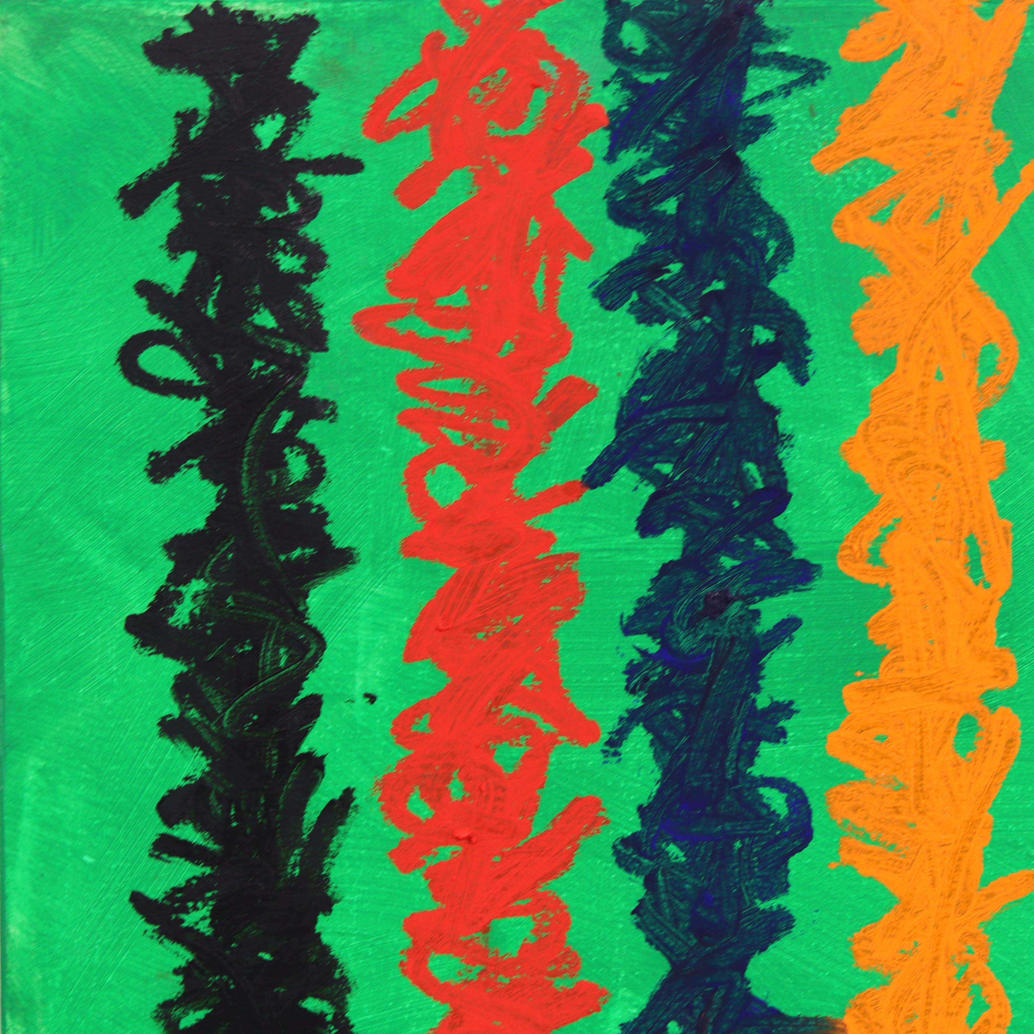 Green Stripes - Colorful Abstract Textured Figurative Sculptural Modern Artwork - Contemporary Painting by Jamie Burmeister