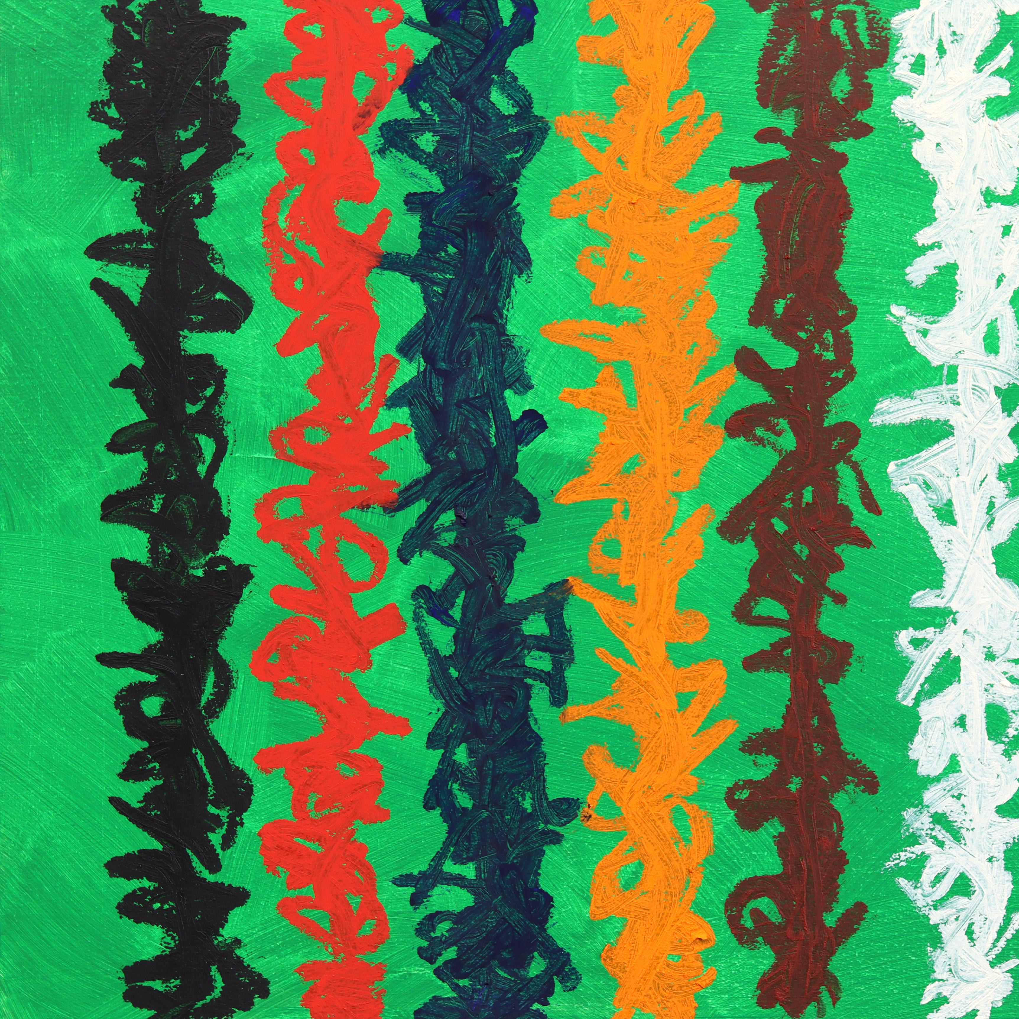 Green Stripes - Colorful Abstract Textured Figurative Sculptural Modern Artwork For Sale 3