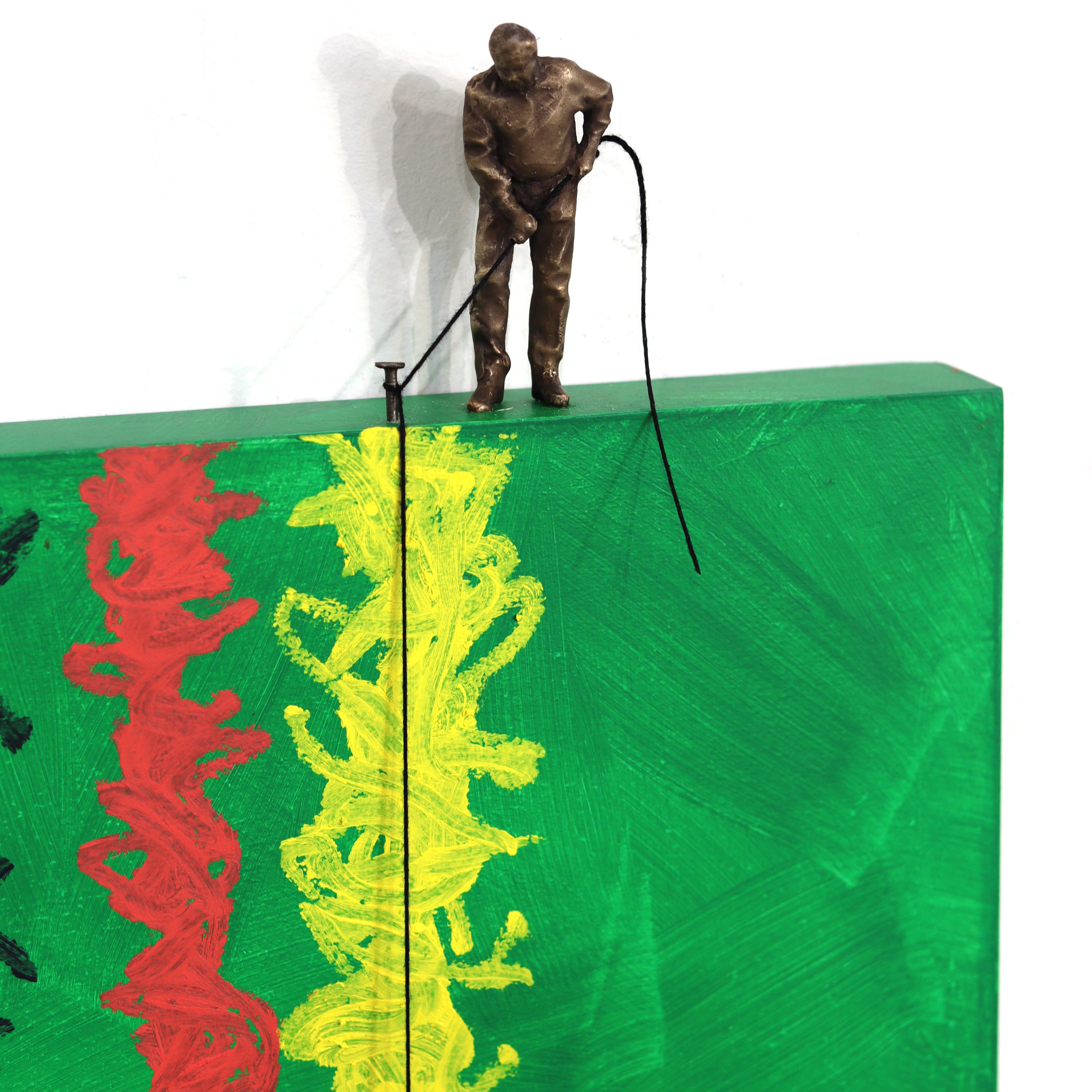 Green Stripes - Colorful Abstract Textured Figurative Sculptural Modern Artwork For Sale 4