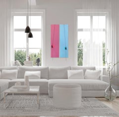 Pink and Blue Dots II - Contemporary Abstract Figurative Sculptural Diptych Art