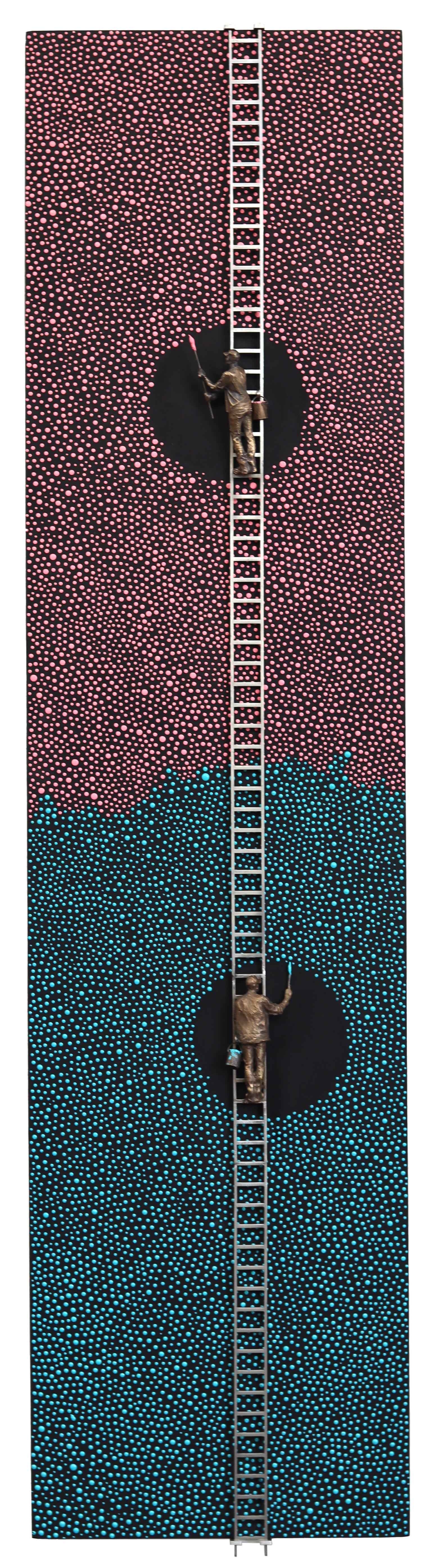 Jamie Burmeister Abstract Painting – Rosa und blaue Punkte - Hohe abstrakte figürliche skulpturale zeitgenössische Kunstwerke