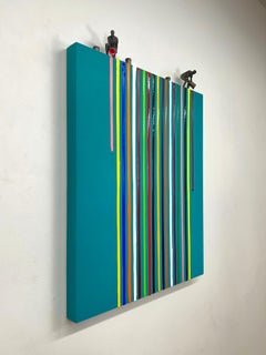 Turquoise Drip Original Painting, Contemporary Mixed Media on Wood