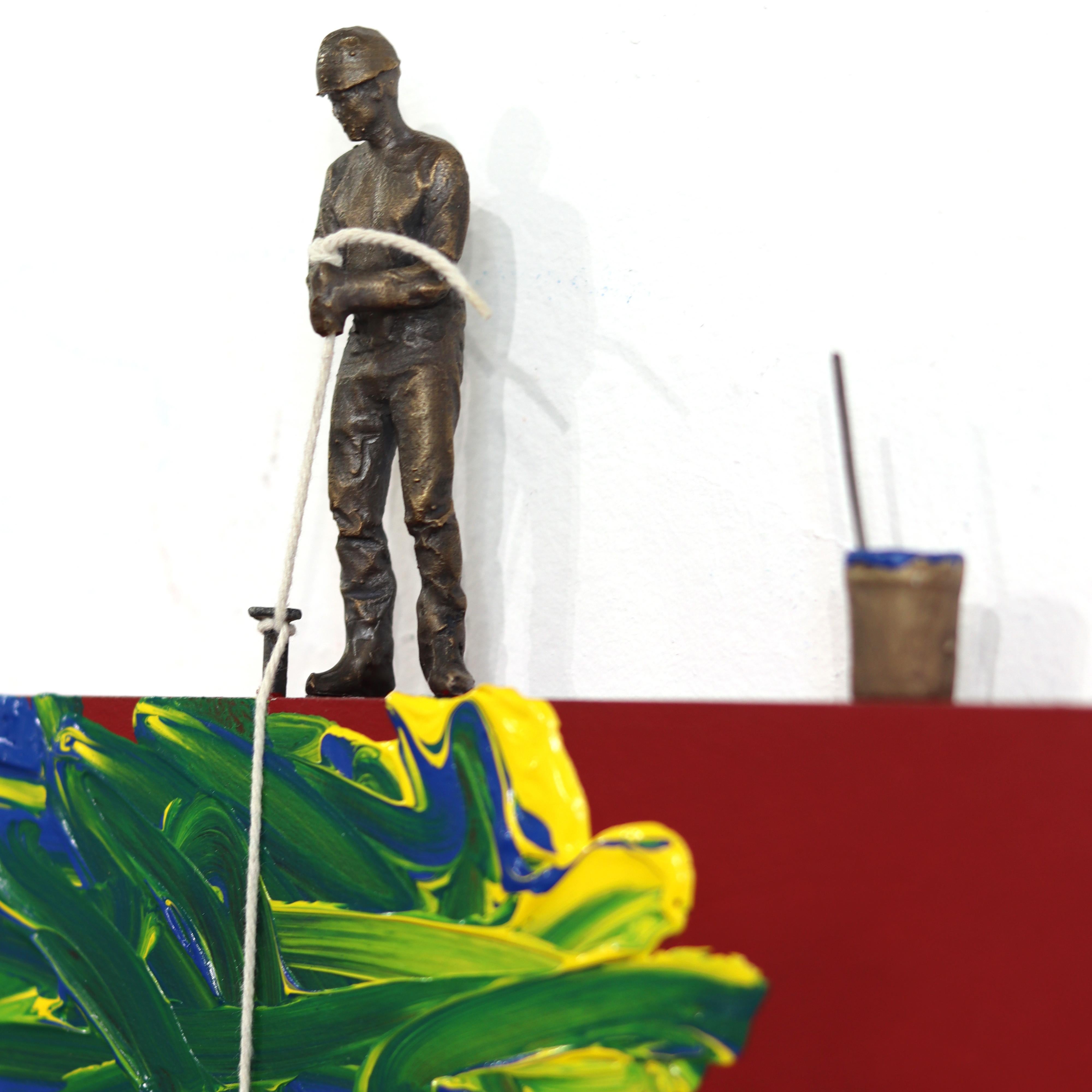 Le jaune et le bleu font du vert - Grande œuvre d'art sculpturale abstraite moderne et figurative en vente 3