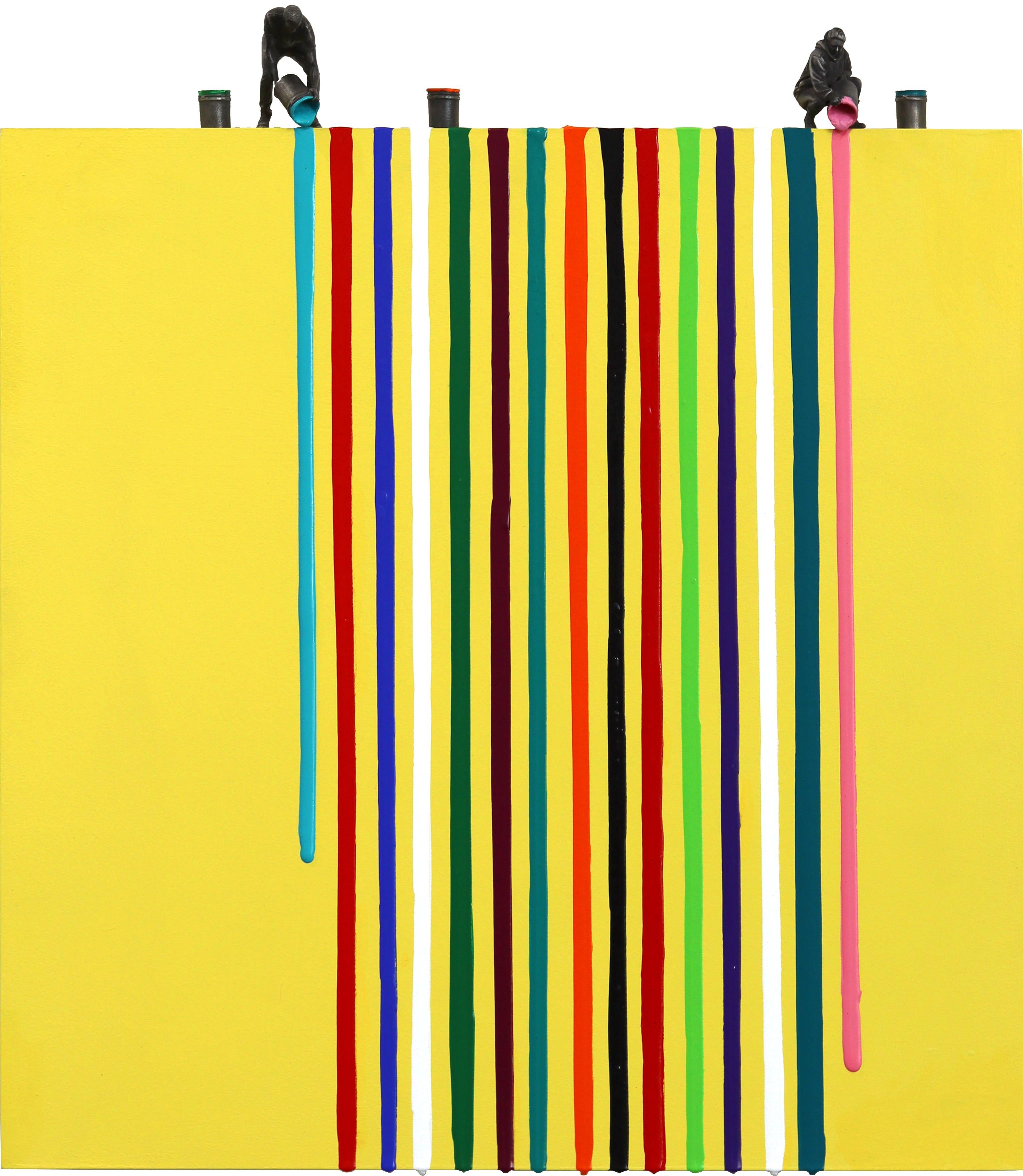 Yellow Drip II - Œuvre d'art sculpturale figurative abstraite contemporaine aux couleurs vives