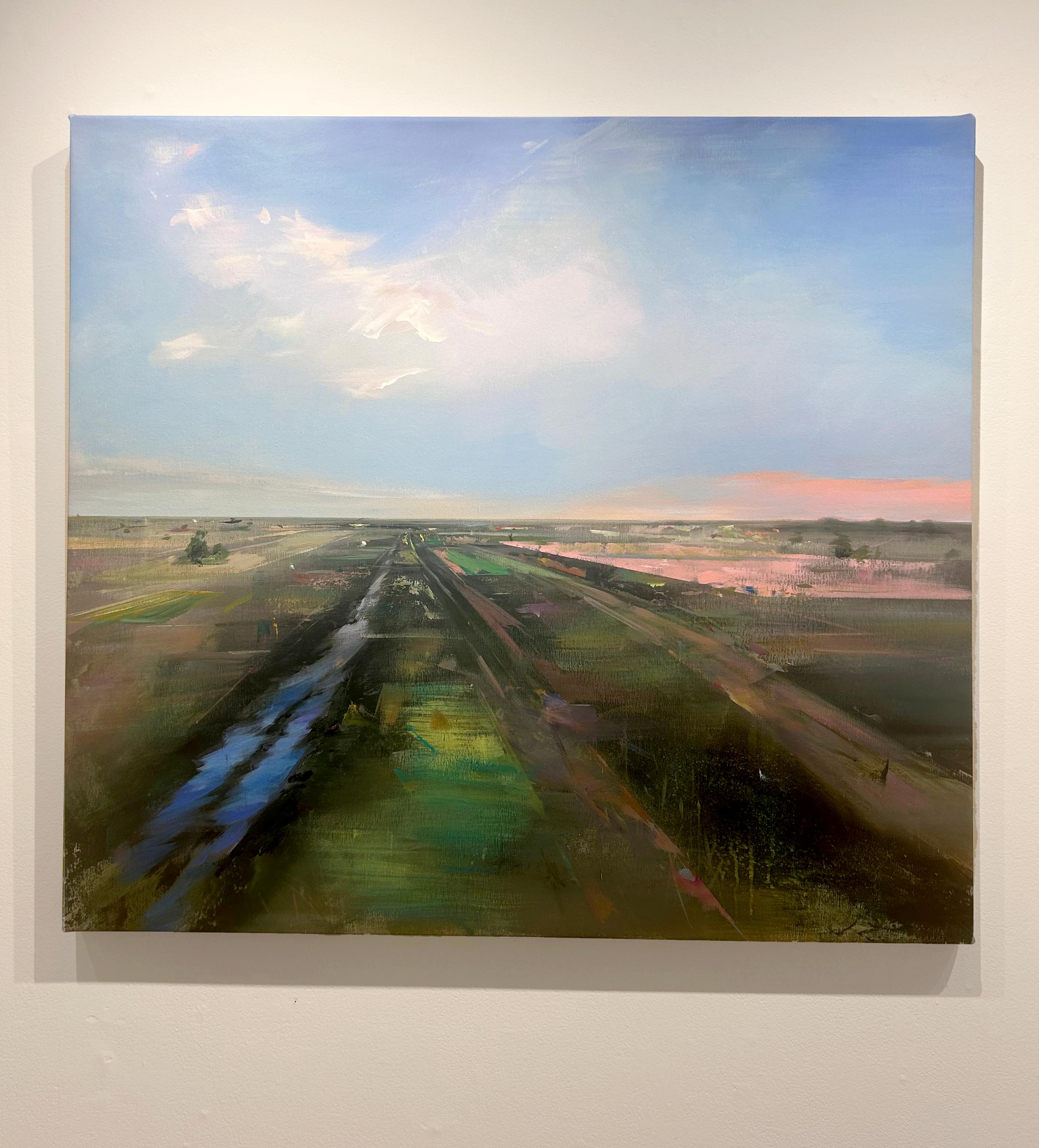 Jamie Crisol, „Distant Horizon“, 38x42, atmosphärisches abstraktes Landschaftsgemälde im Angebot 1