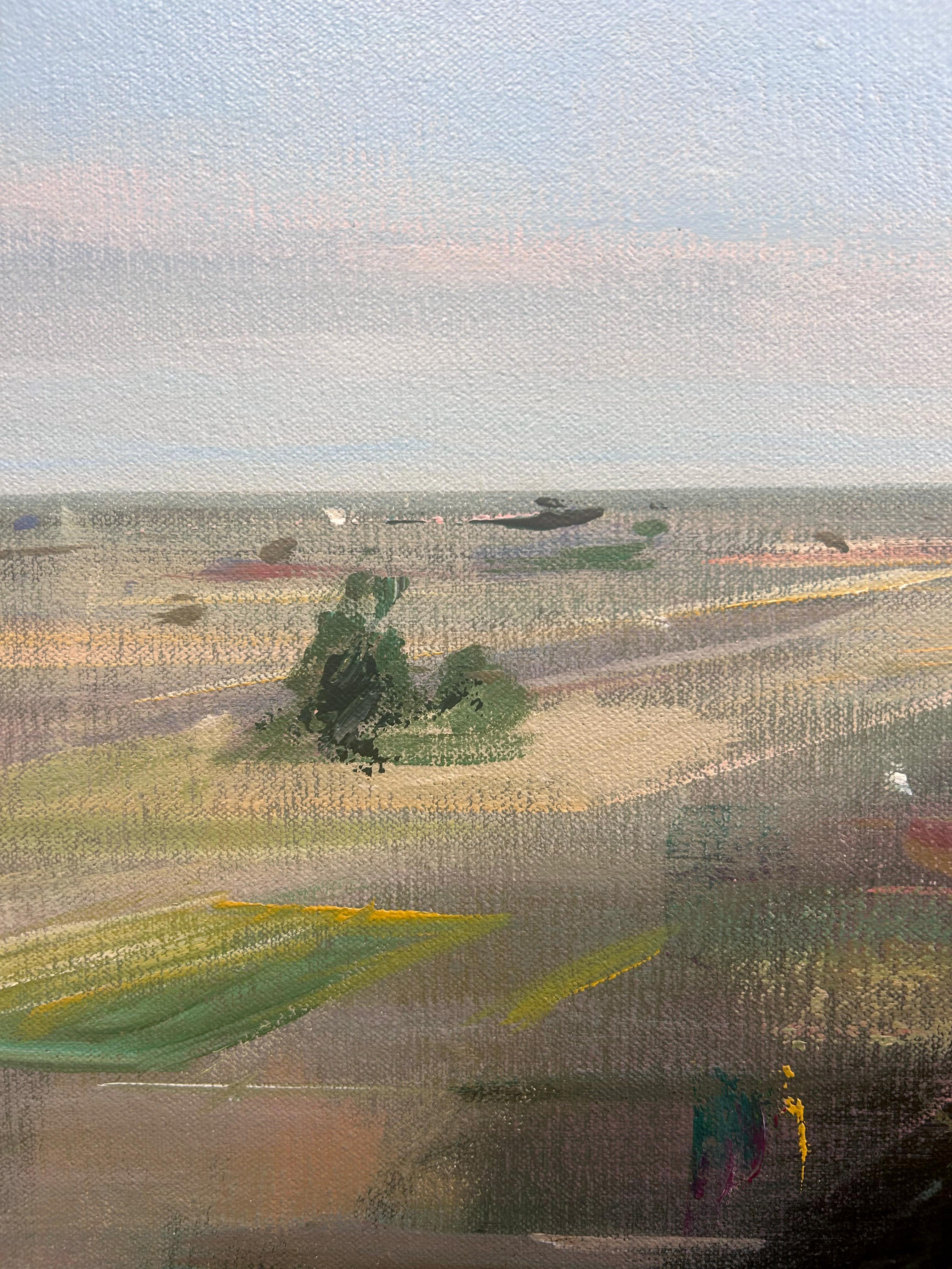 Jamie Crisol, „Distant Horizon“, 38x42, atmosphärisches abstraktes Landschaftsgemälde im Angebot 4