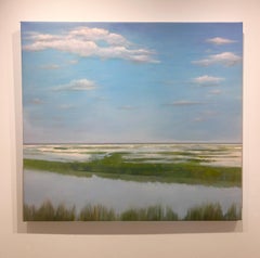 Jamie Crisol "Endless Sky" 38x42 Blue Atmospheric Marsh Water Landscape Painting