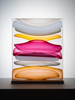 "Etherial Infusion Block in Ivory, White, Amber and Pinks", Glass, Steel