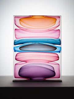 « Infusion Block in Aurora, Pinks, Blues & Amethyst », contemporain, verre, acier