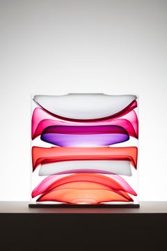 ""Infusion Block in Weiß, Amethyst und Rubin", Zeitgenössisch, Glas, Skulptur