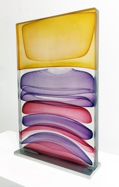 "Threaded Infusion Block in Gold, Purple and Red", Blown and Kiln Cast Glass