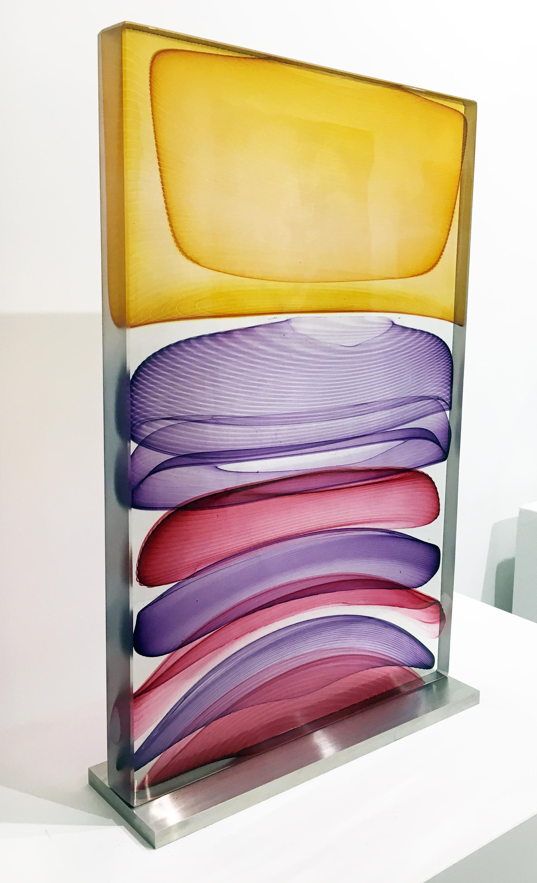 „Dreifacher Infusionsblock in Gold, Lila und Rot“, mundgeblasenes und Kiln-Glasgussglas (Zeitgenössisch), Sculpture, von Jamie Harris