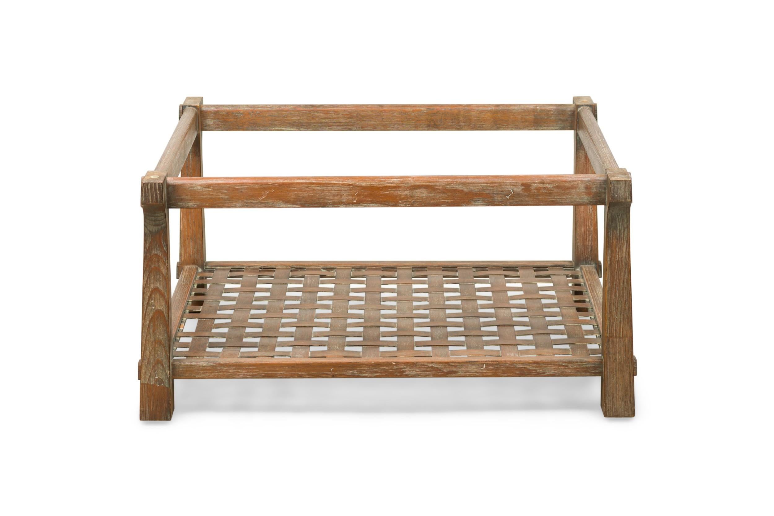 Modern Jamie Herzlinger American Cerused Wood and Caned Low Coffee Table Frame For Sale